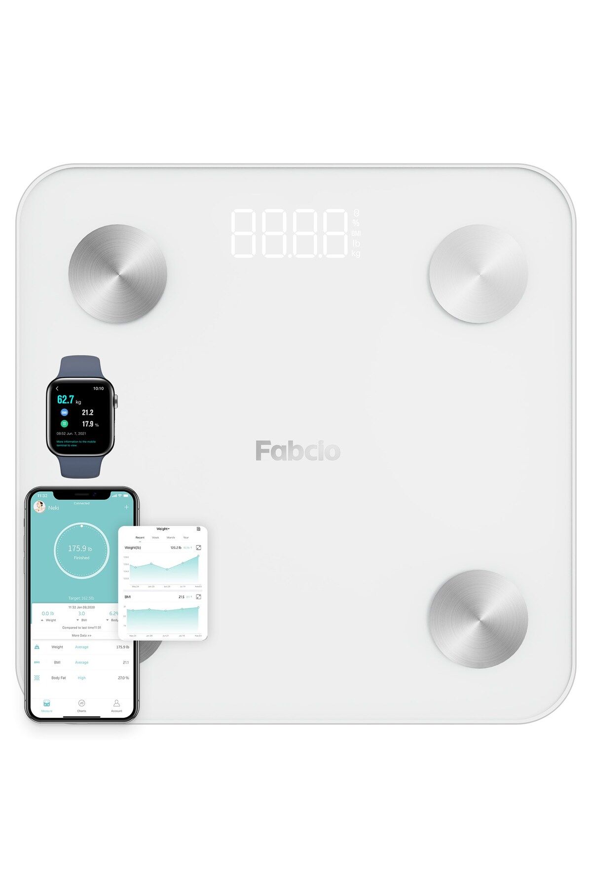 Fabcio FitSmart Bluetooth Yağ Ölçer Akıllı Baskül
