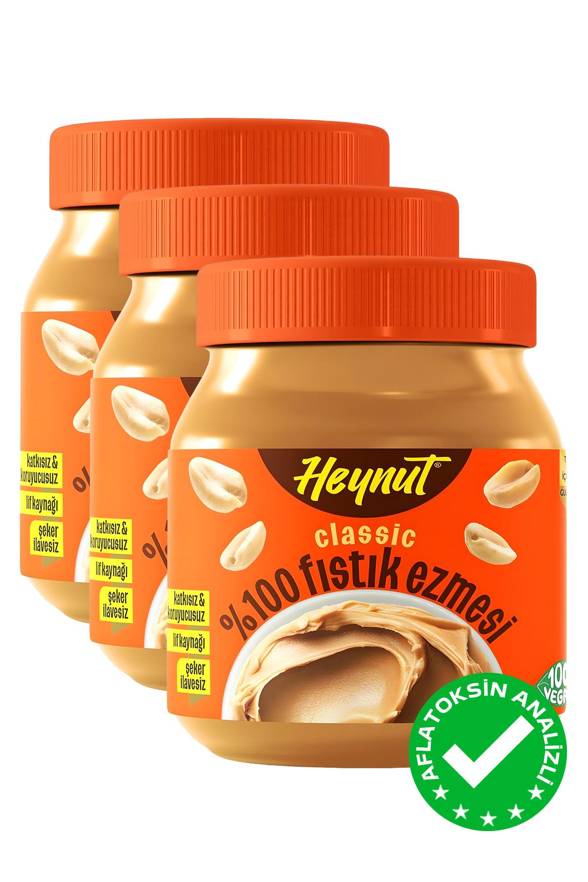 HEYNUT Şeker Ilavesiz %100 Fıstık Ezmesi Classic 330g X 3 Adet