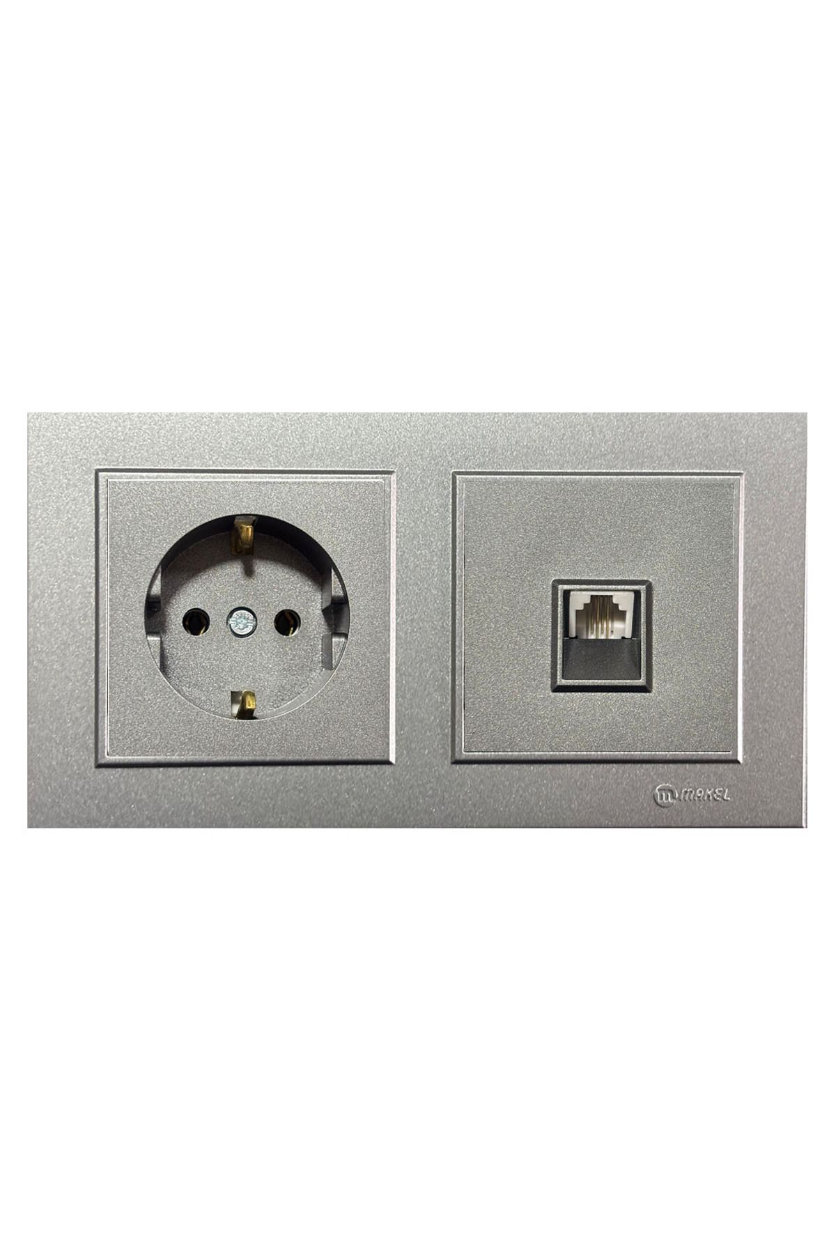 MAKEL-Karea Smoked Set of 2 Grounded Socket + Numeris Telephone Socket (Cat3) 1