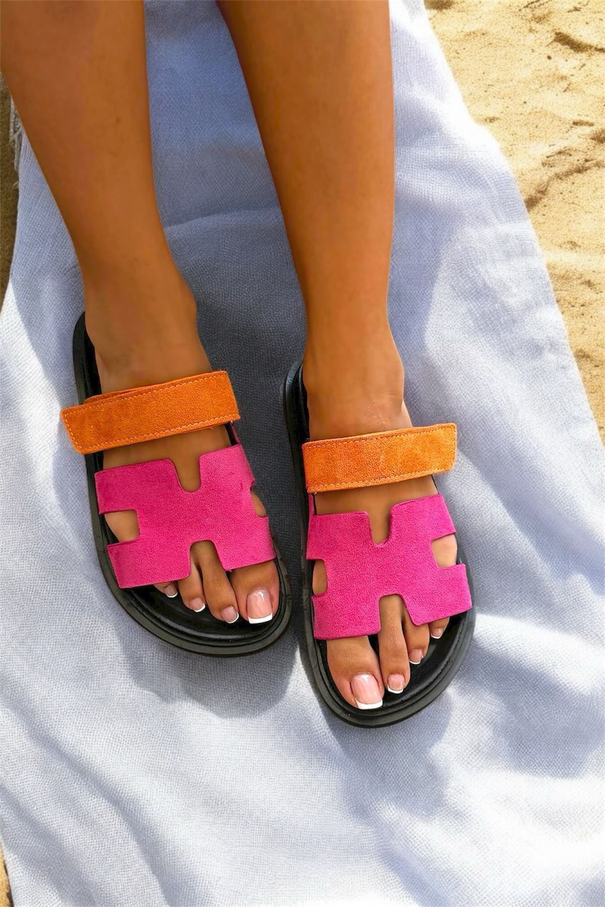 Shoebuo Γυναικείες δερμάτινες παντόφλες Velcro