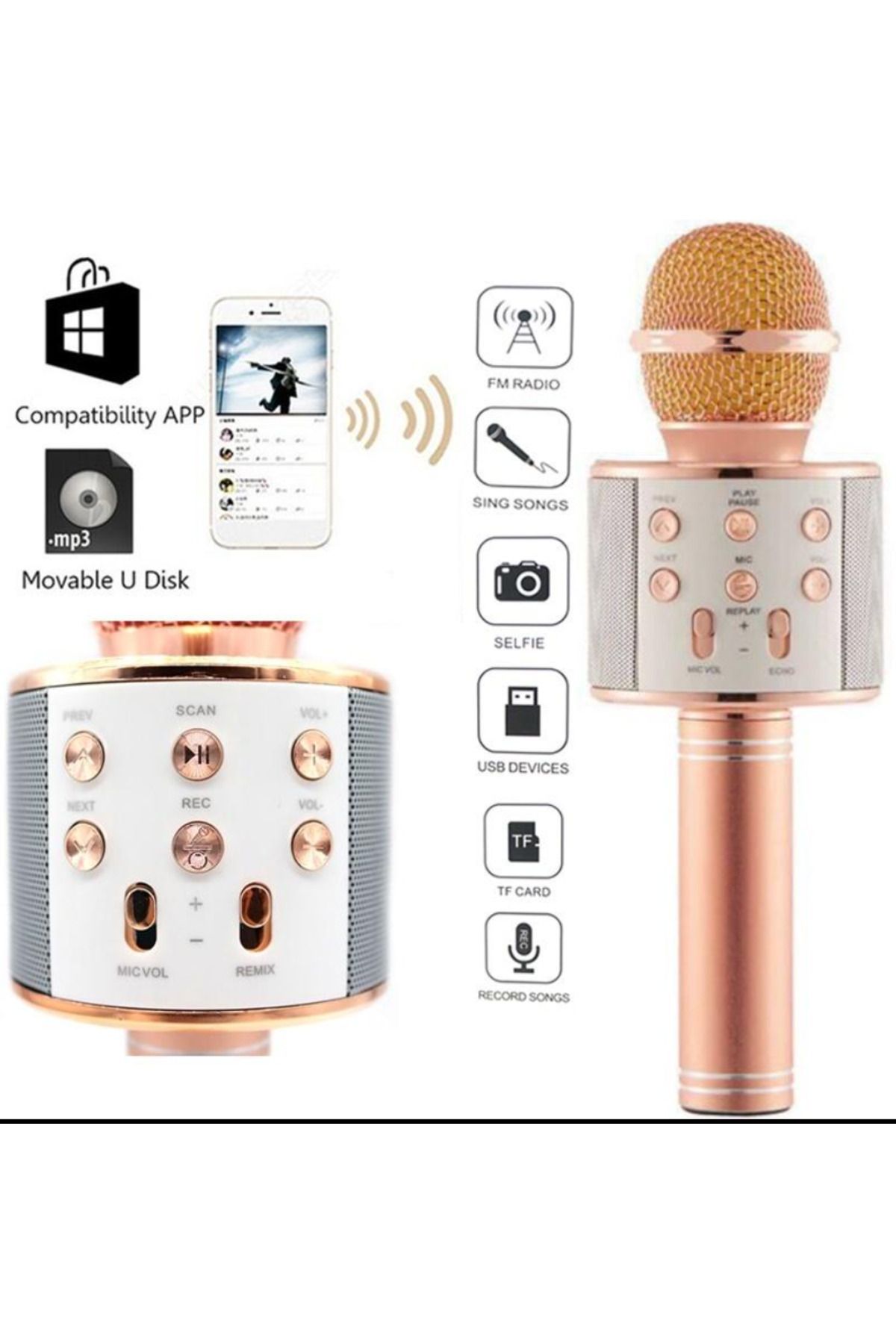 OEM-Wireless Karaoke Microphone with Built-in LED Speaker & Battery, Voice Change Function 4