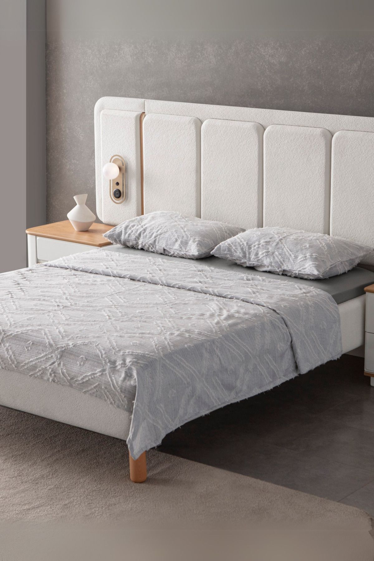 BUGİ HOME COLLECTİON Anna Delux Çift Kişilik Çok Amaçlı Yatak Örtüsü Seti Gri Pamuk Nevresim Takımı Günlük 220x240
