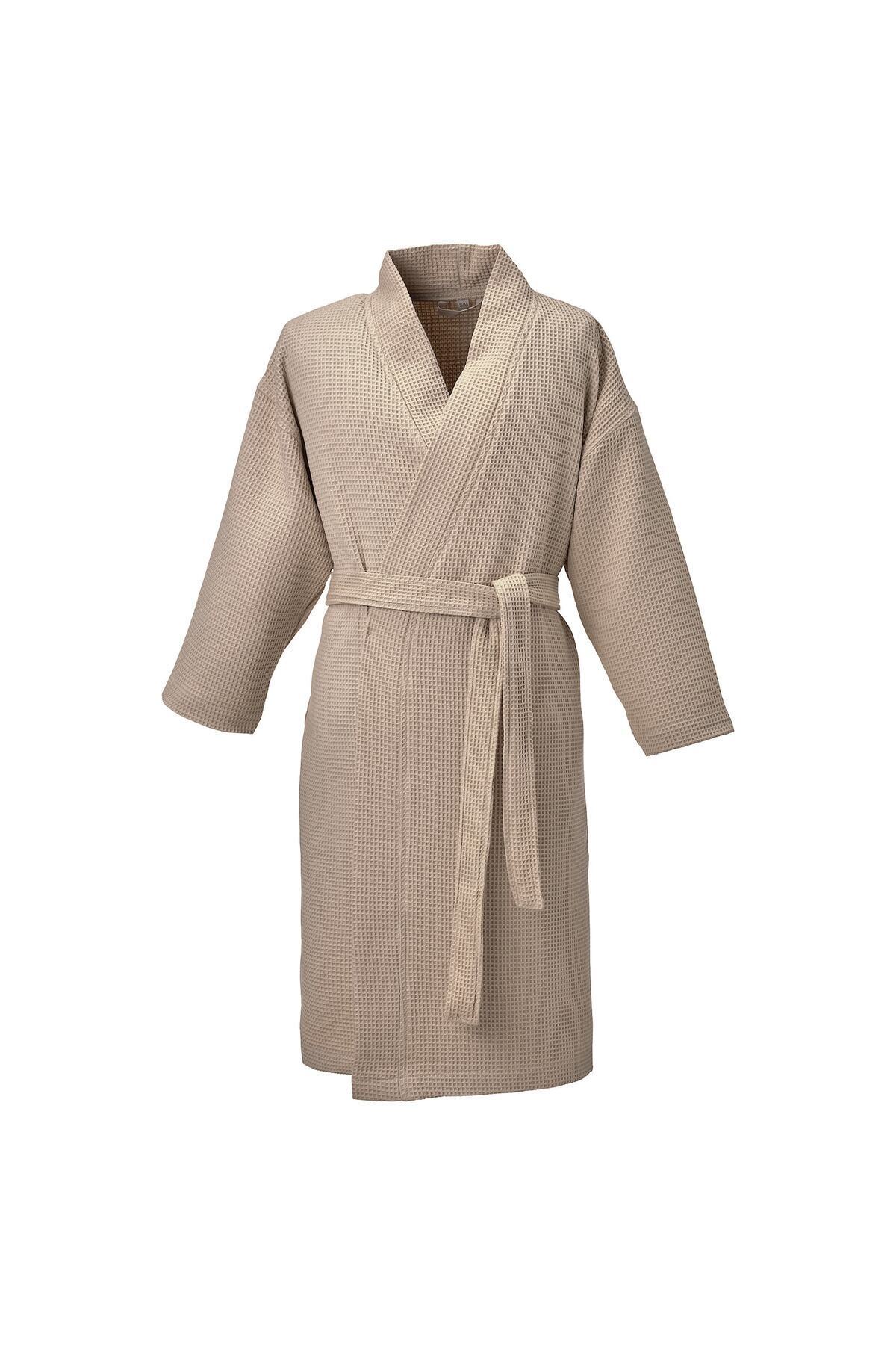 IKEA-Bjälven Bath Robe S/m, Beige – Fast-drying Waffle Cotton Blend Robe With Adjustable Belt 1