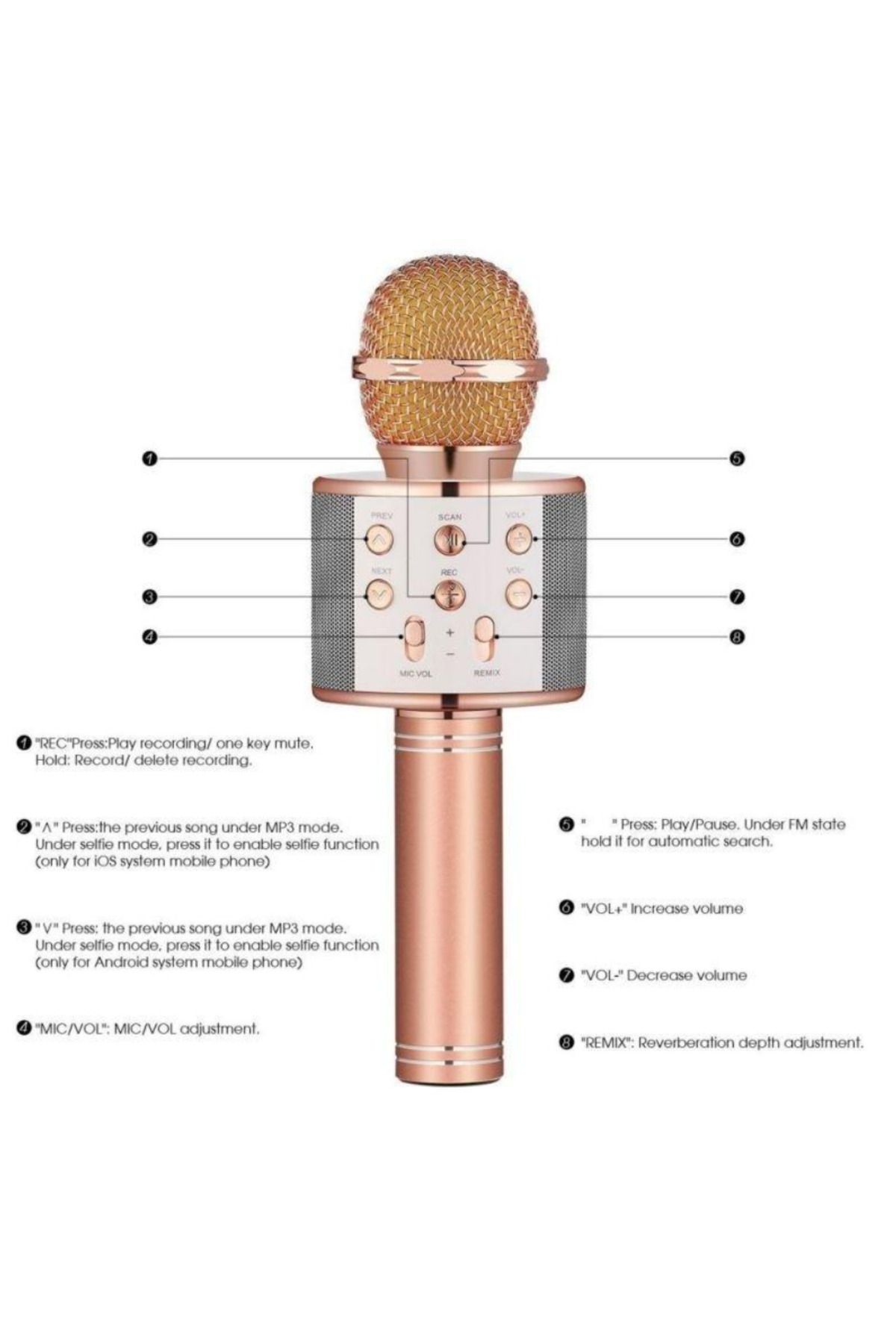 OEM-Wireless Karaoke Microphone with Built-in LED Speaker & Battery, Voice Change Function 2