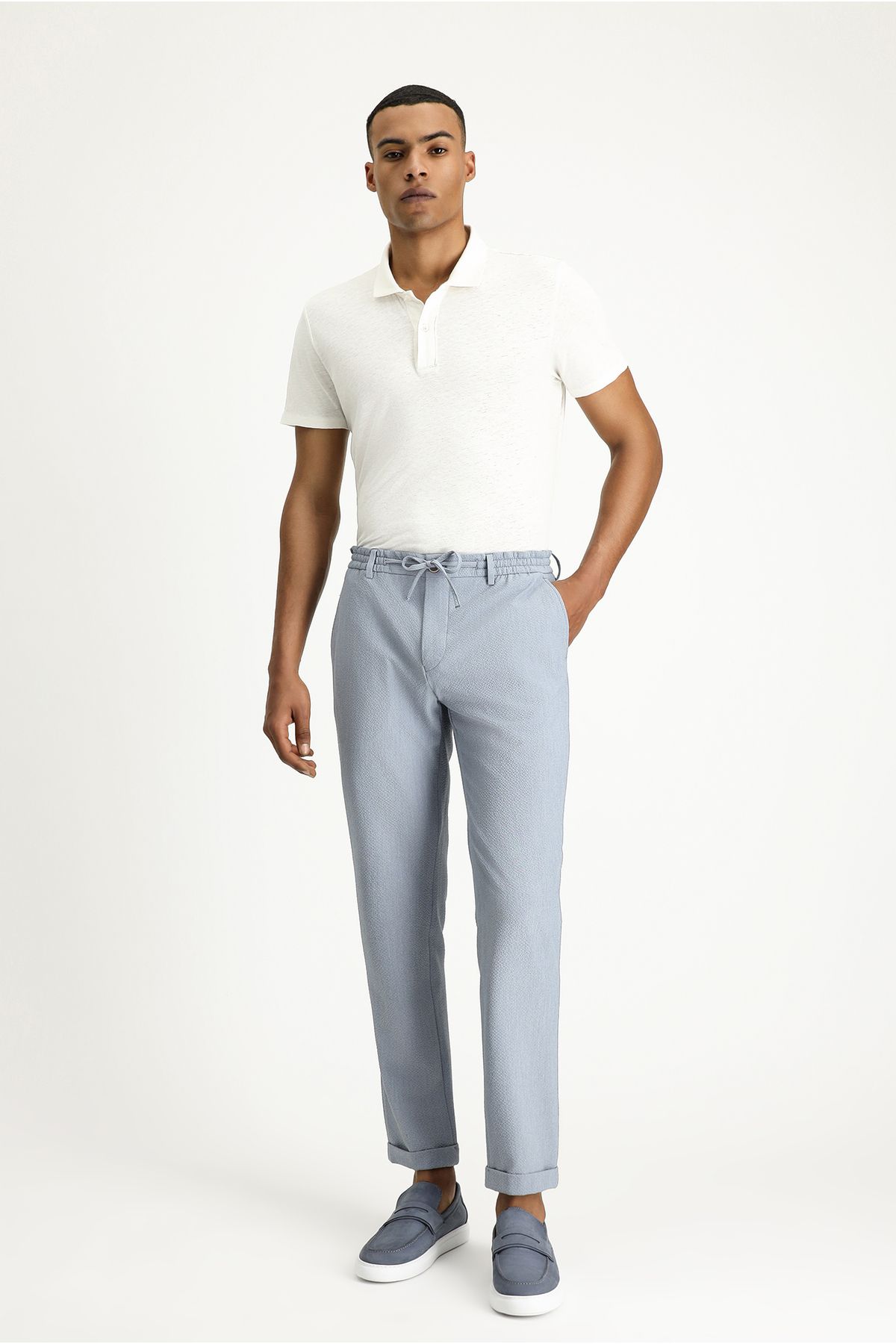 شلوار آبی مردانه Super Slim Fit فوق العاده باریک و کمر Waithful Wafer Lycra کلاسیک Kiğılı