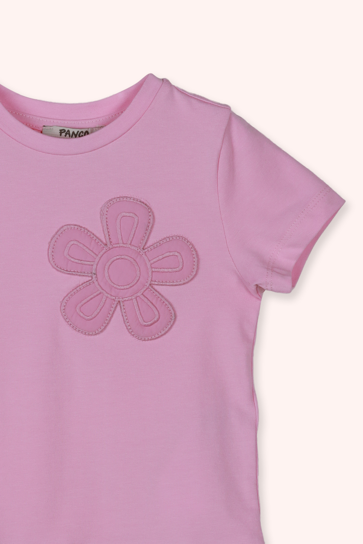 Panço Kız Bebek Yuvarlak Yaka Kısa Kollu Çiçek Motifli Pembe Tişört fotoğrafı 2 (önizleme)