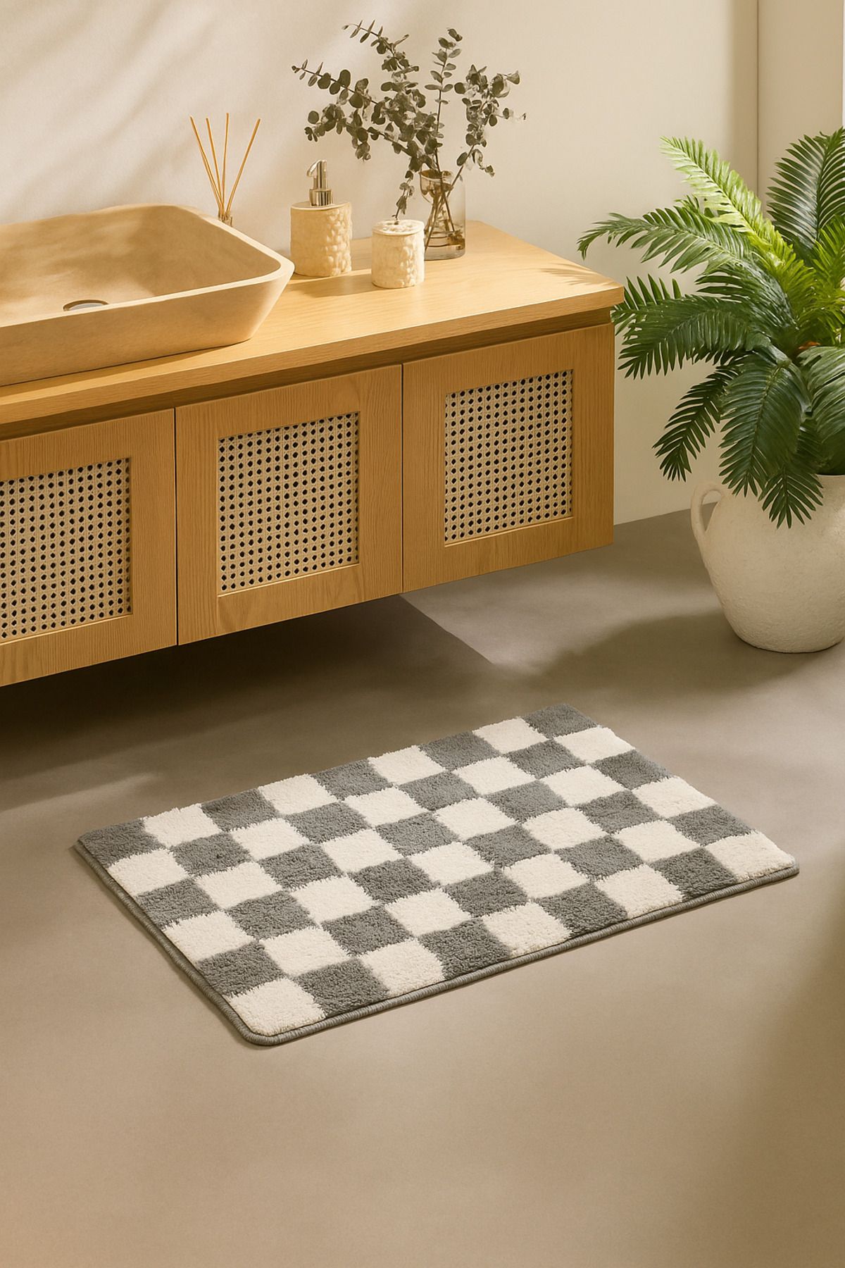 EUROBANO Chess Tekli Banyo Paspası Kaymaz Taban Yıkanabilir 60x100 cm