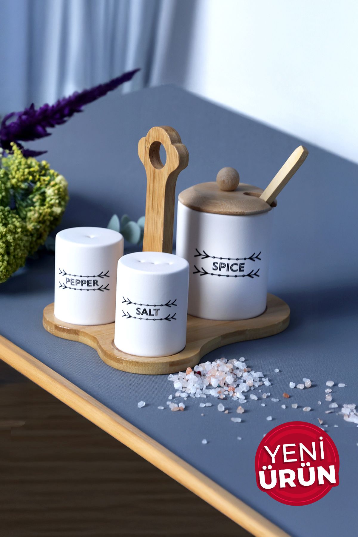 Keramika Bambu Standlı 3 Parça Baharat Seti Tutku 1421