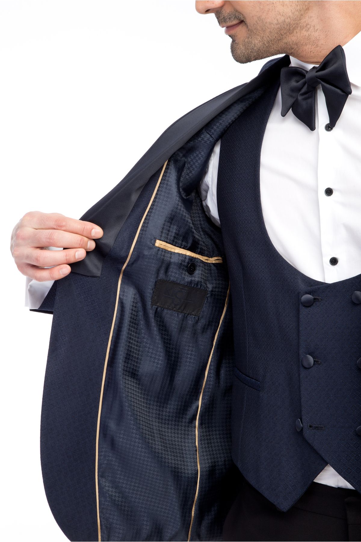Kiğılı-Slim Fit Slim Fit Mono Collar Patterned Tuxedo with Vest / Groom Suit 6