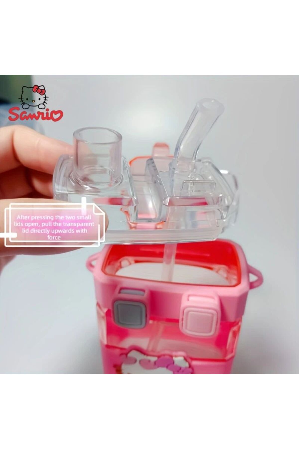 SANRIO-Unbreakable Double Straw Water Bottle with Characters - Kuromi and Friends Themed Transparent Flask 5
