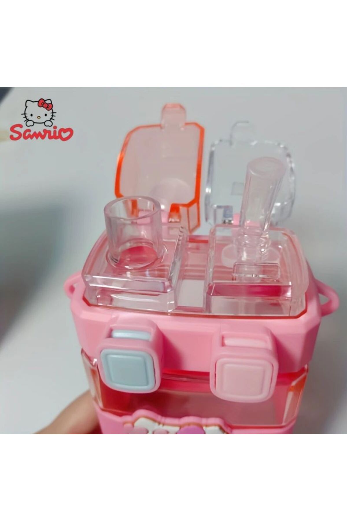 SANRIO-Unbreakable Double Straw Water Bottle with Characters - Kuromi and Friends Themed Transparent Flask 6