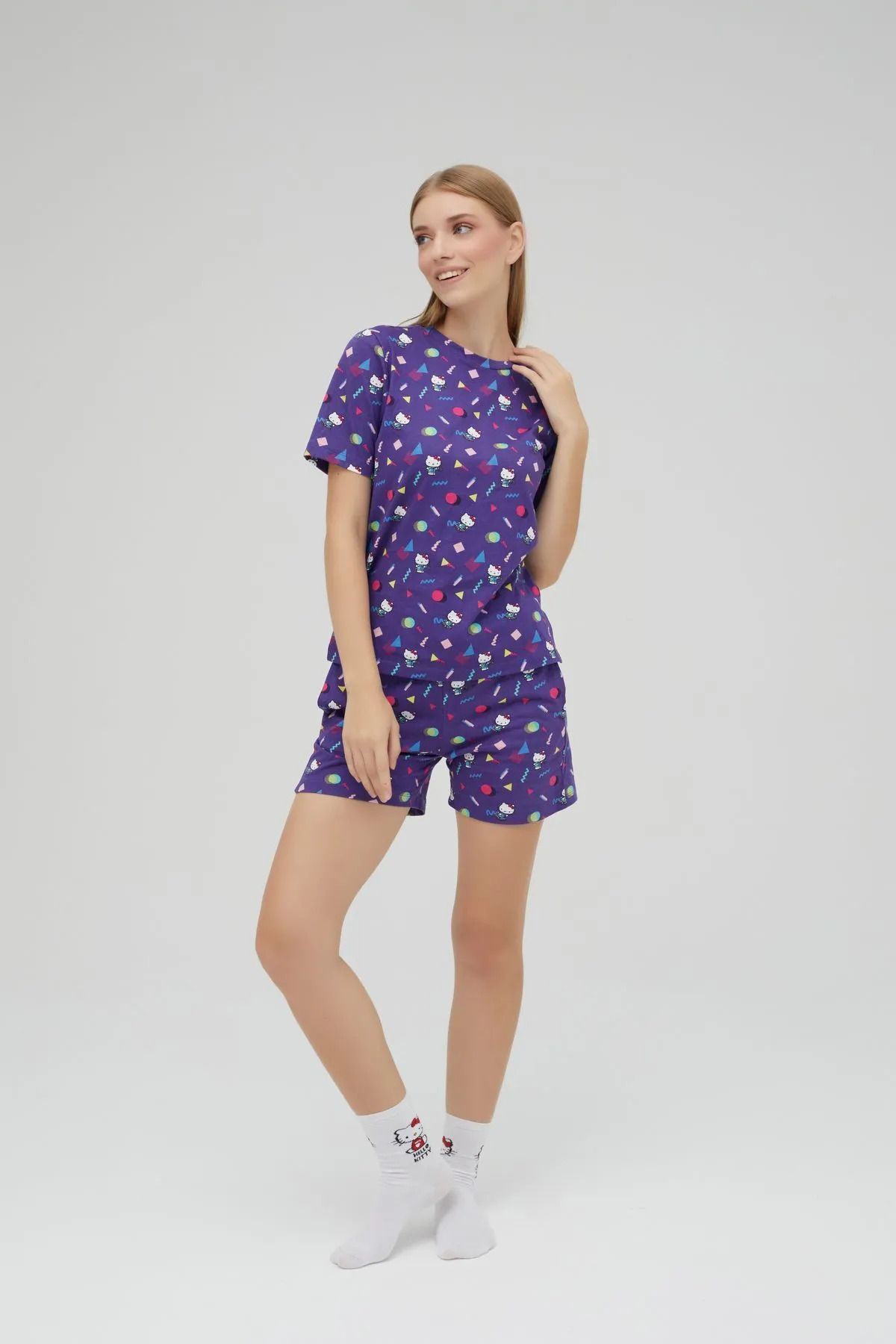 Hello Kitty-Licensed Short Sleeve Cotton Pajama Set with Shorts 5