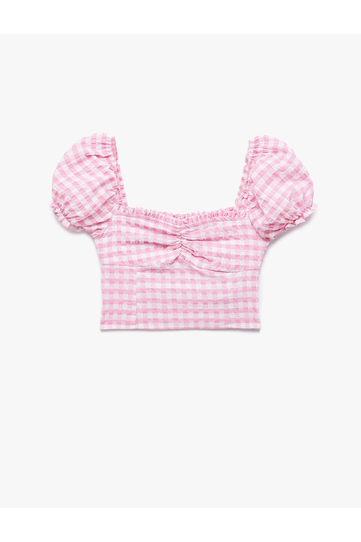 Koton-Μπλούζα με μπαλόνι με βολάν γιακά Gipeli Gingham Crop 4