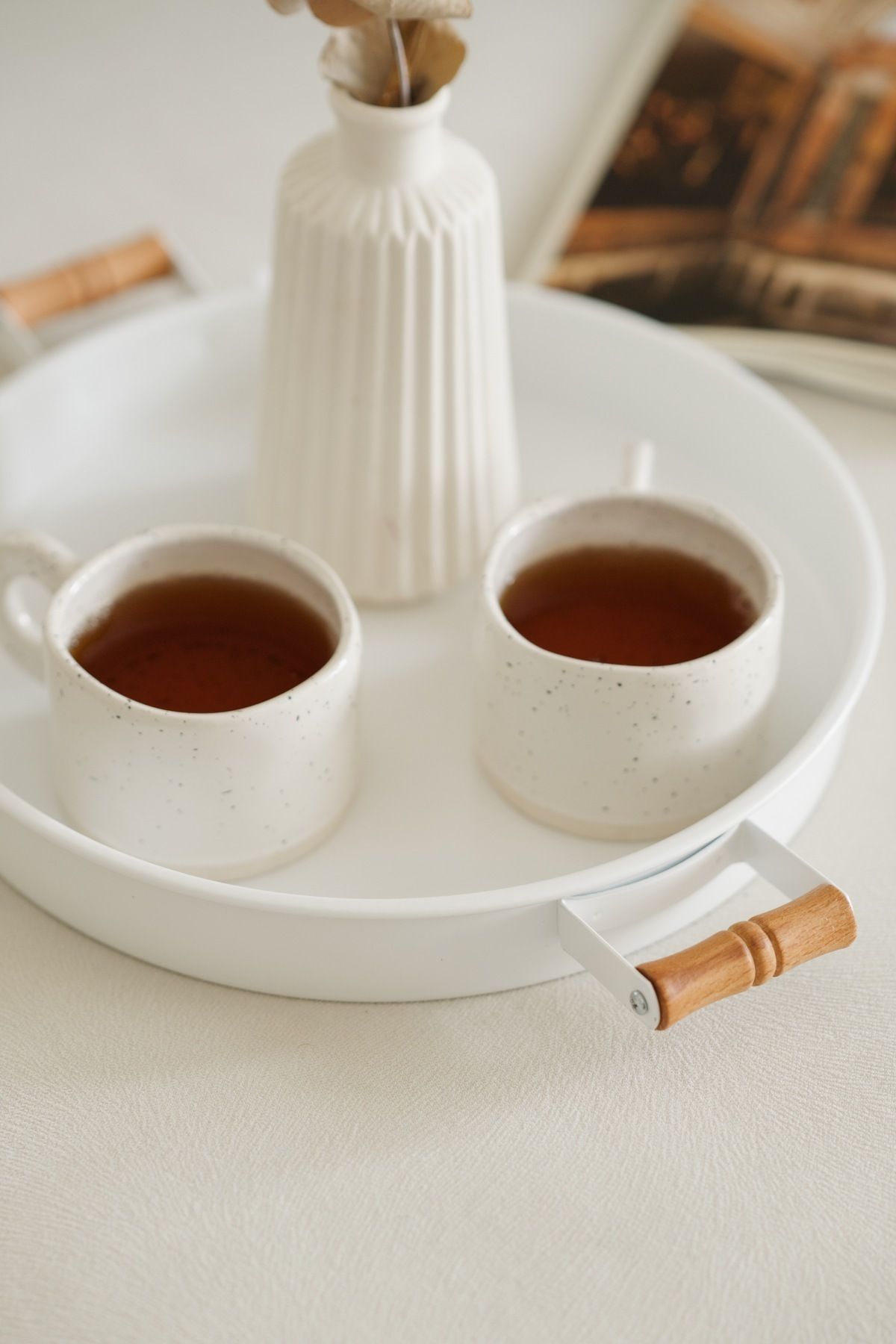 Dekorzdükkan-2-Piece Galvanized White Wooden Handle Tray (37Cm+32Cm) 5