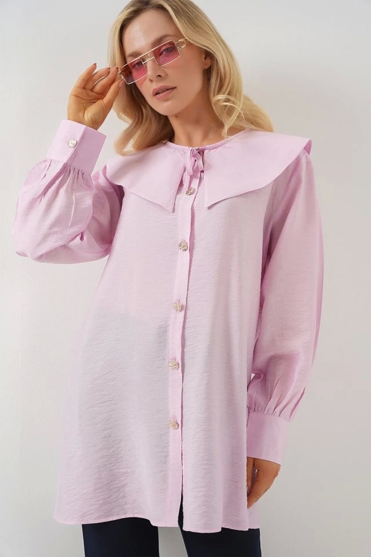 Silerra Bebe Yaka Uzun Tunik 5967 - Pudra