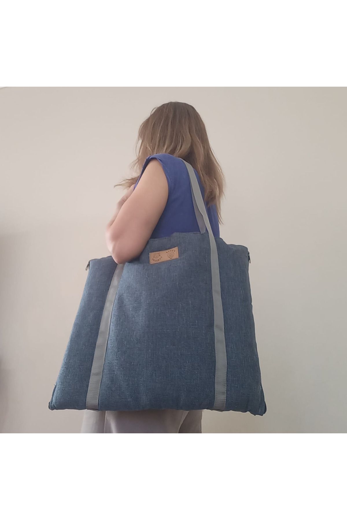 PettyComfort Samanta 3 Fonksiyon Piknik Çantası/ Minderi-piknik Örtüsü-terletmez Keten Kumaş Içi Dolgulu 80x50cm