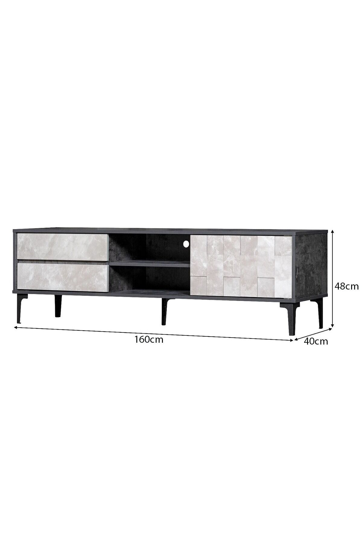 Generic-TV Table Malaysian Wood 160 cm with Shelves and Drawers Gray 3