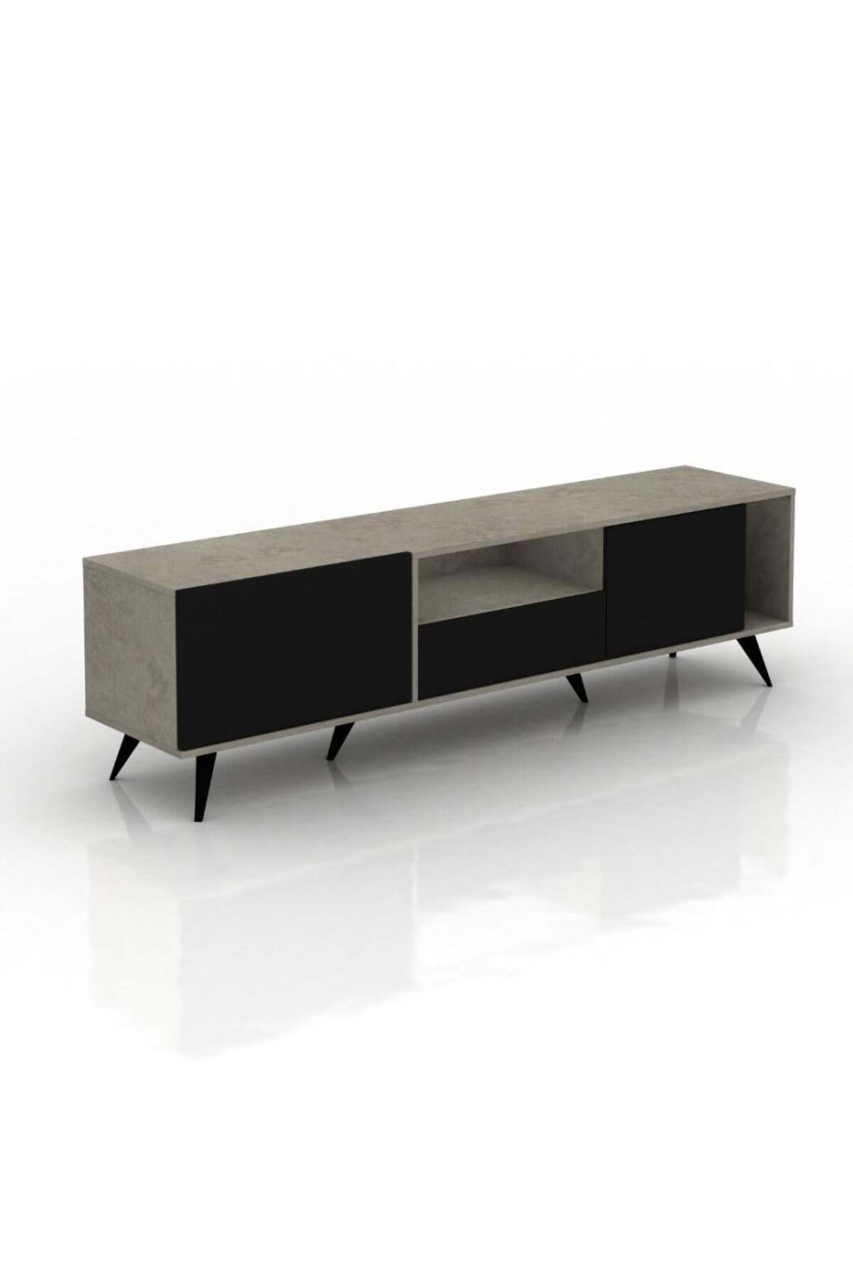 Generic-Rectangular TV Table with Fixed Base 179 cm, Shelves and Drawers - Gray & Black 2