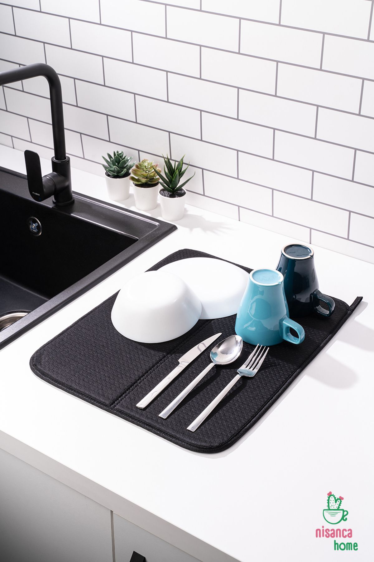 nisanca home Mikrofiber Bulaşık Kurutma Matı Tezgah Üstü Kurutma Havlusu Kurutma Örtüsü Süper Emici Bulaşıklık