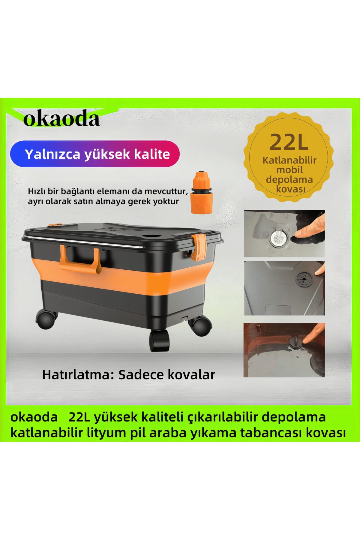 okaoda yüksek kaliteli çıkarılabilir depolama katlanabilir lityum pil araba yıkama tabancası kovası