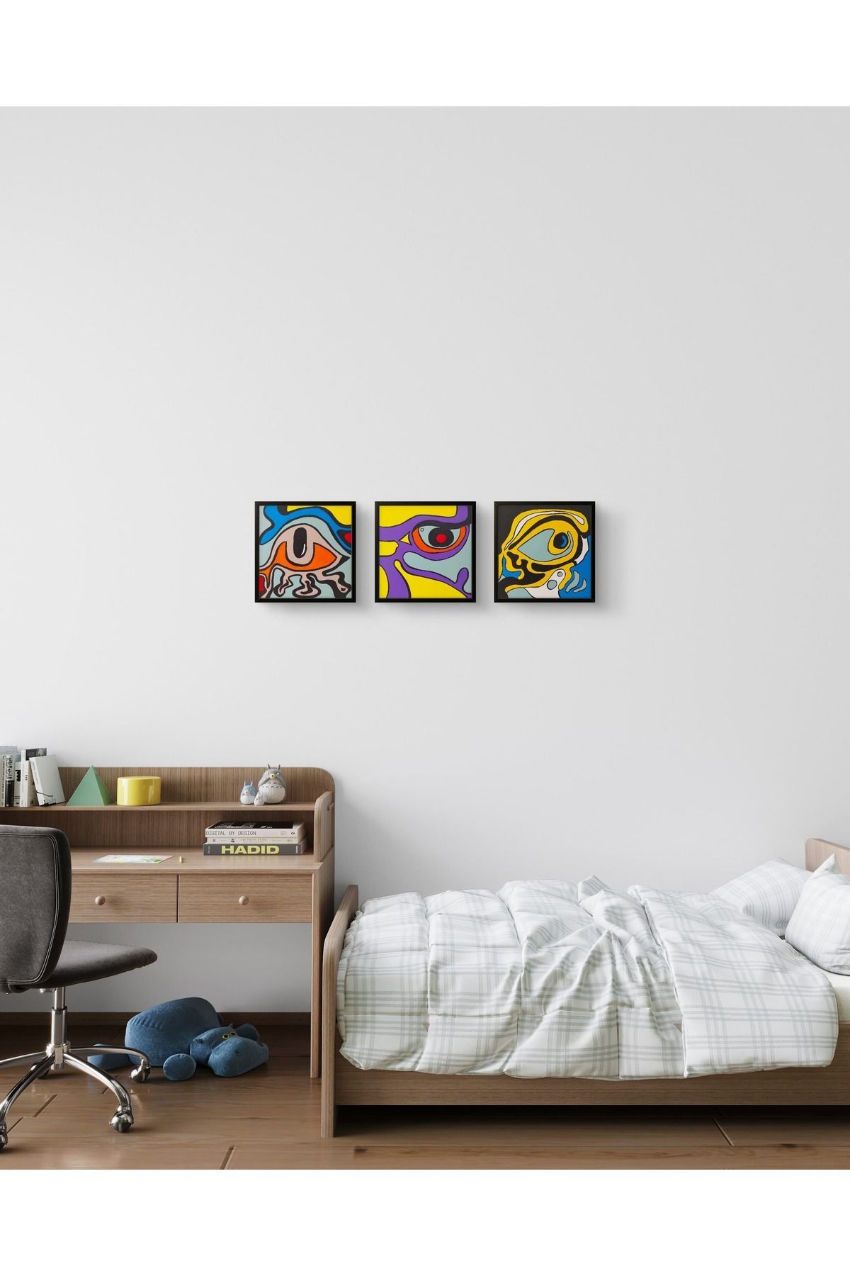 Feoly Art Modern Soyut 3’lü Tablo Seti – El Boyaması – 22x22 Ev Dekorasyon Tablosu – MDF Üzeri Akrilik Tablo