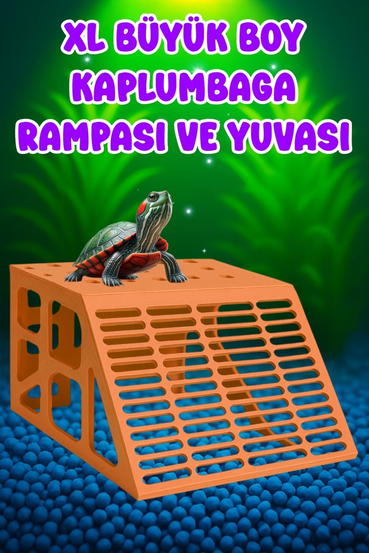 MDİZMİR XL Kaplumbaga Rampası ve Yuvası ( Turuncu ) Kaplumbağa Platformu Kaplumbaga Kayası