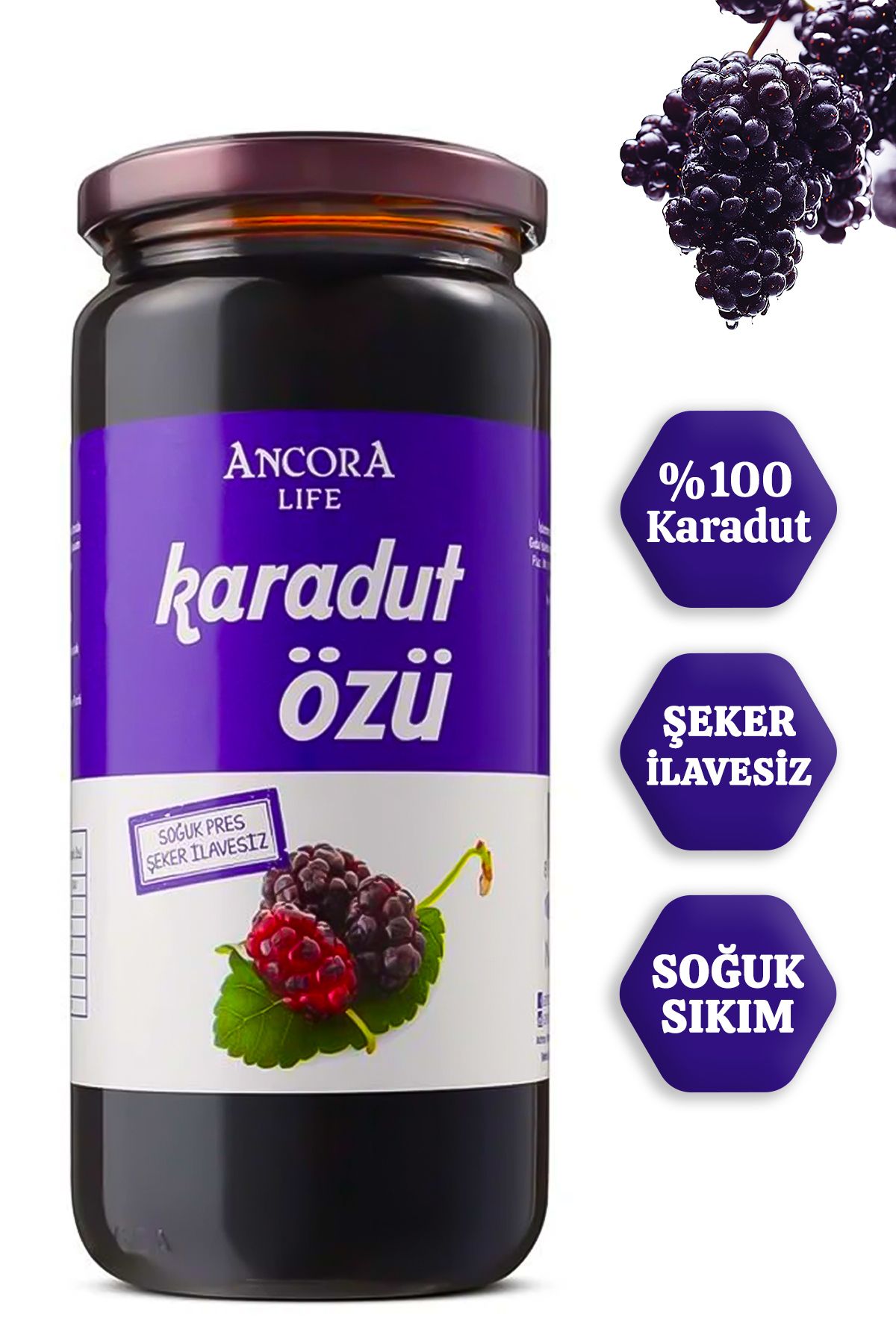 ANCORA LİFE Karadut Özü Şeker İlavesiz Soğuk Sıkım 640 Gr