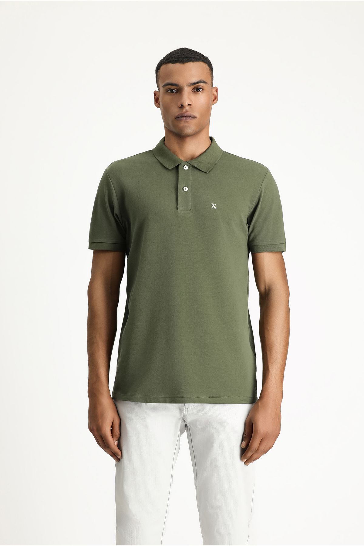 تی شرت یقه پولو سبز مردانه چوگان Slim Fit Cotton T shirt Kiğılı