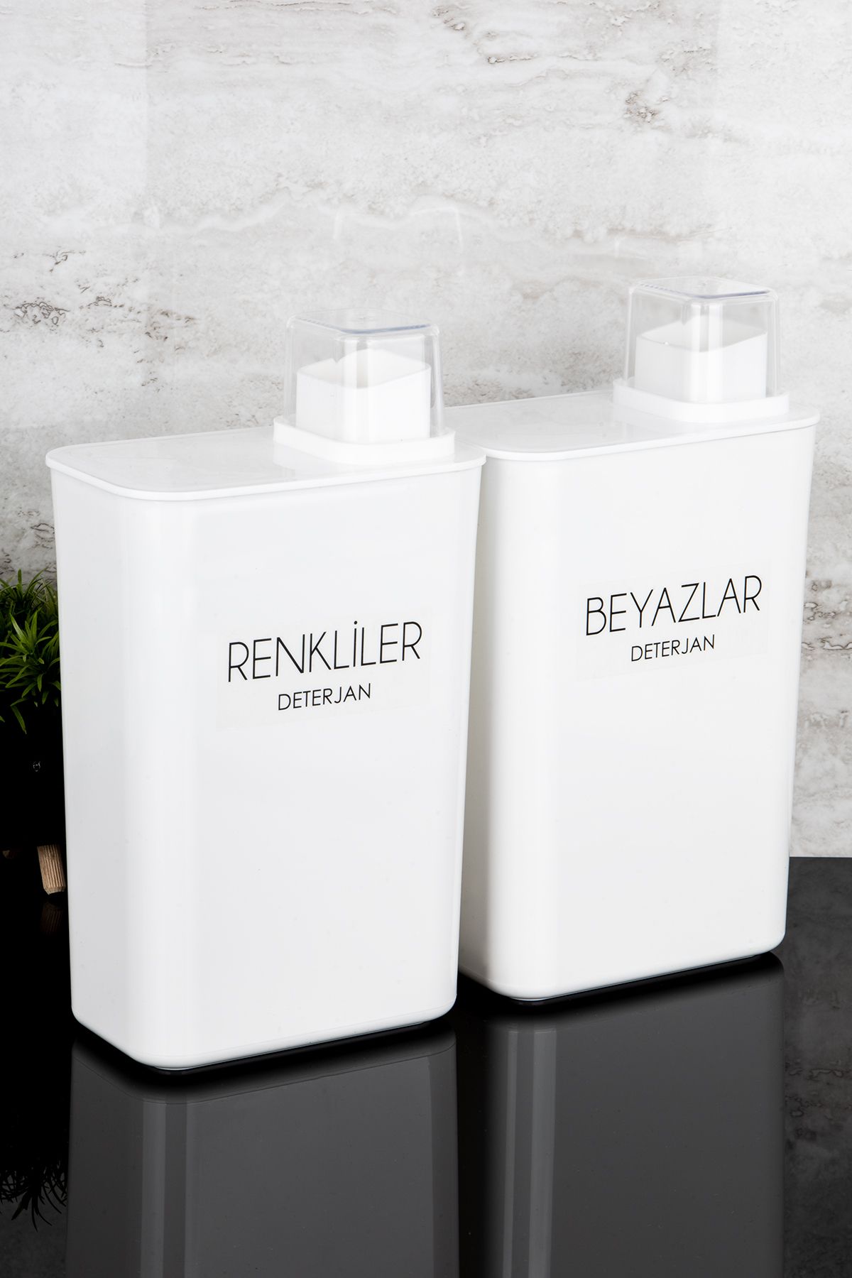 Dolkin Home-Set of 2 3000ml Detergent Dispenser Set with Lid Scale Colorful Whites Transparent Label Detergent Box Set 5