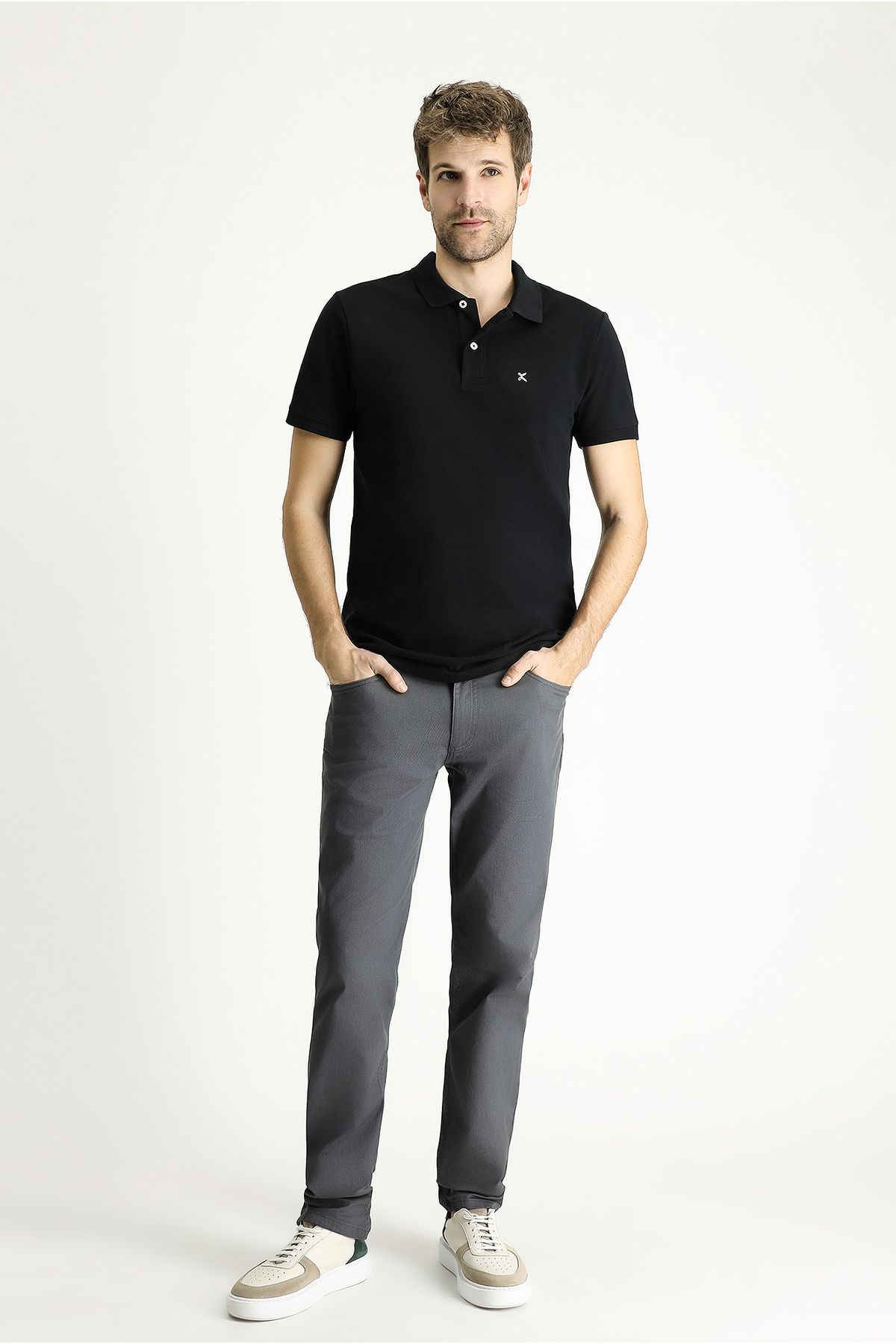 تی شرت یقه پولو مشکی مردانه سیاه Polo Yaka Slim Fit Bark cut Cotton T shirt Kiğılı