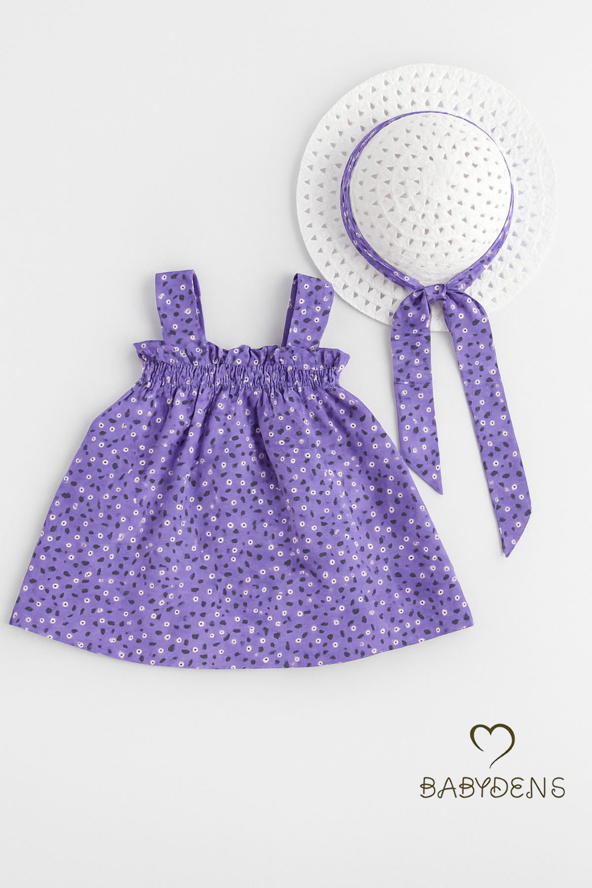 BABYDEN'S Kız Bebek Çiçek Desenli Fiyonklu Yazlık Elbise ve Şapka Takımı Pamuklu 9-36 Ay Yazlık Bebek Kombini fotoğrafı 7 (önizleme)