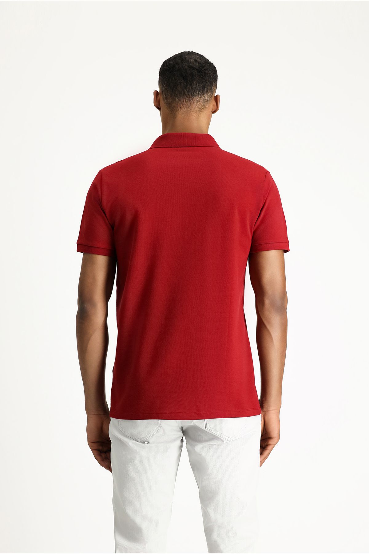 تی شرت یقه پولو قرمز مردانه Polo Yaka Slim Fit Bark cut Cotton T shirt Kiğılı