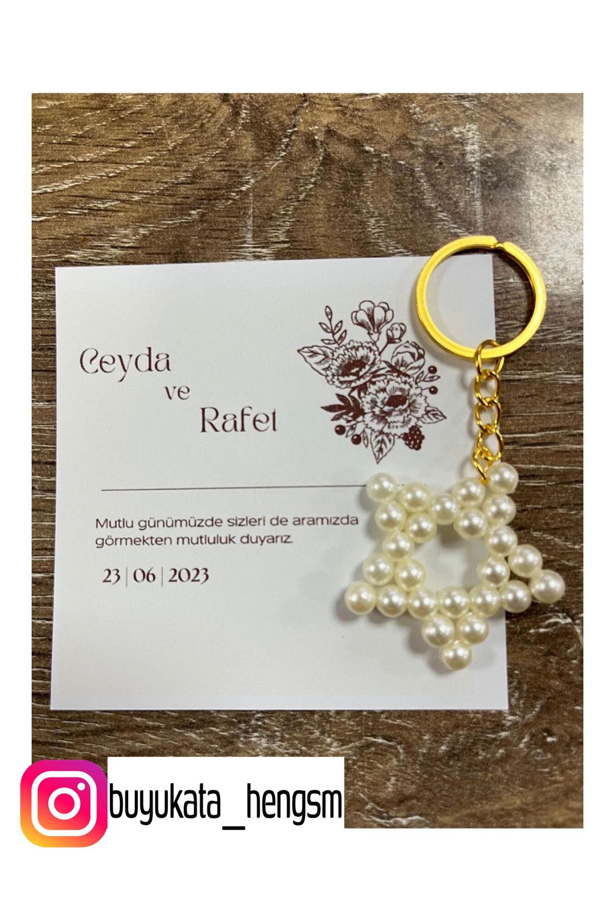 HEN GSM kisisellestirilebilir kart 15 adet inci yıldız anahtarlık nikah düğün kına nişan sünnet hafizlik