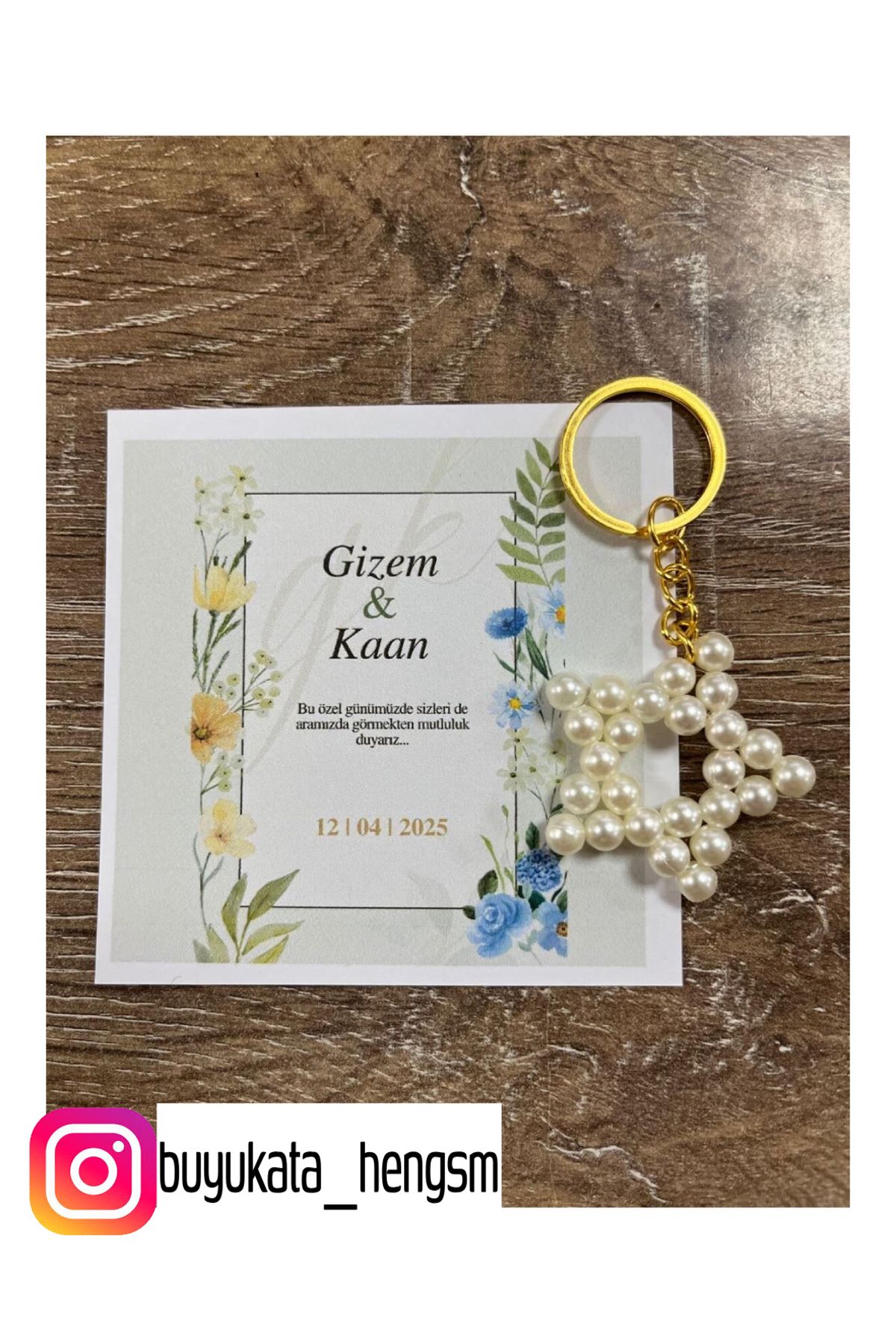 HEN GSM kisisellestirilebilir kart 15 adet inci yıldız anahtarlık nikah düğün kına nişan sünnet hafizlik