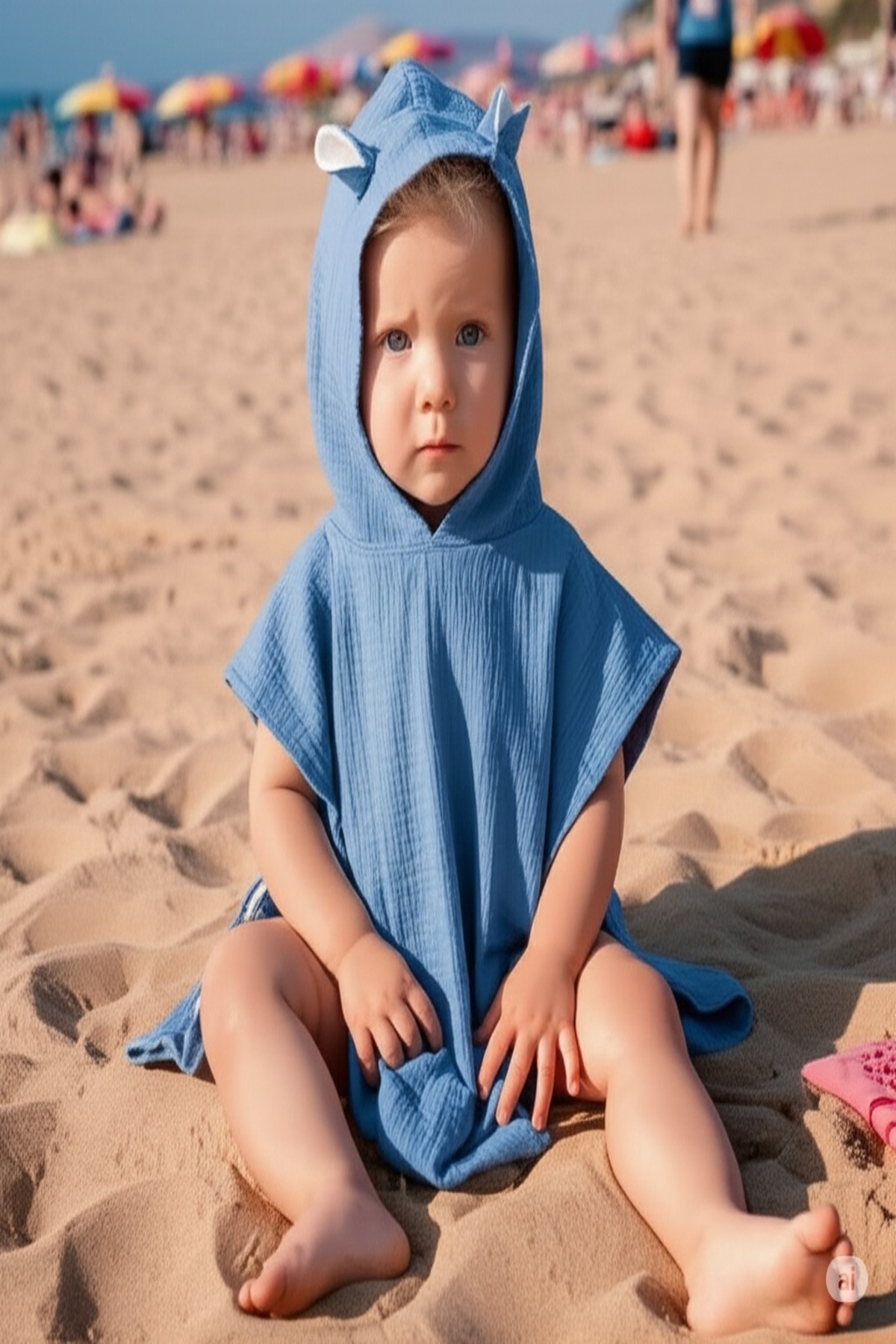 TEGA Bebek Panço 4 Katlı Müslin %100 Pamuk Kapşonlu Kulak Detaylı Plaj & Banyo Havlusu fotoğrafı 3 (önizleme)