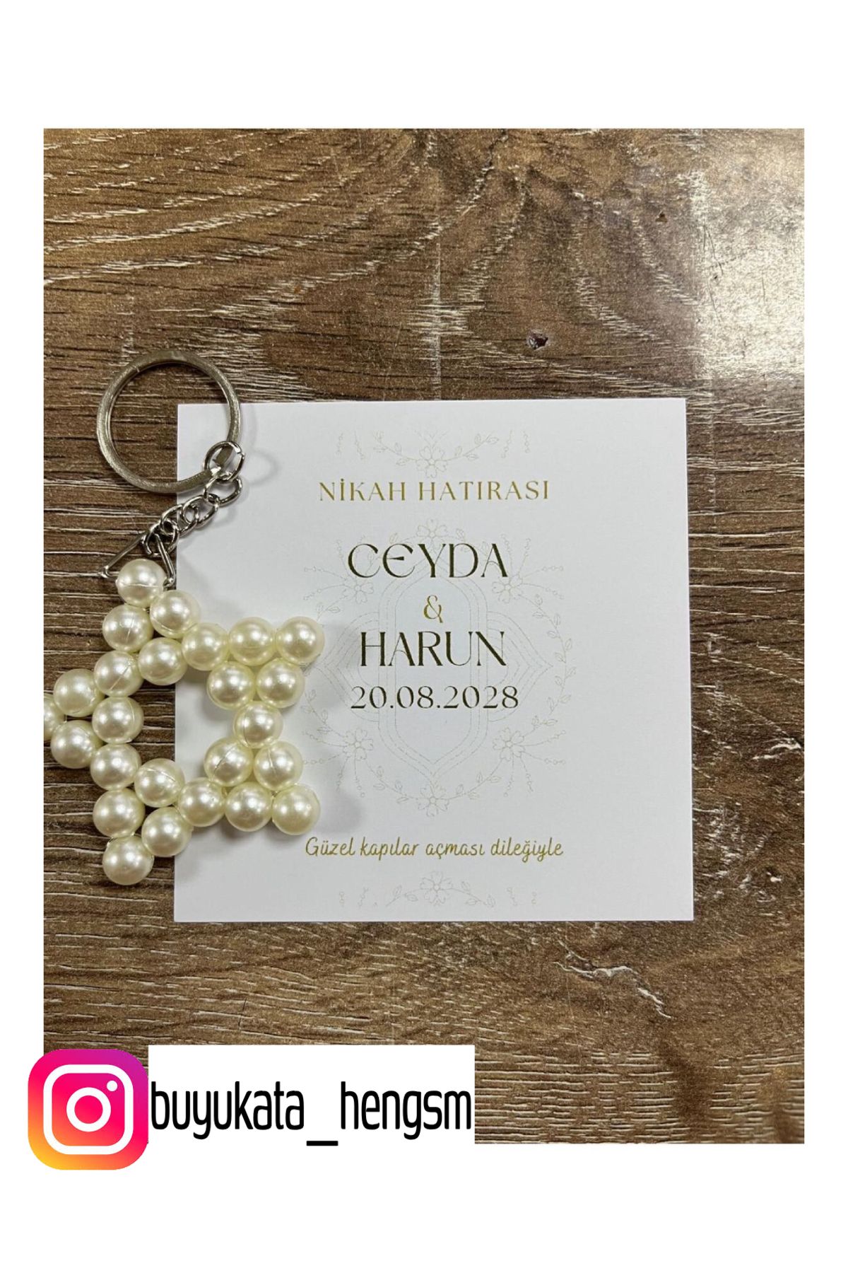 HEN GSM kisisellestirilebilir kart 15 adet inci yıldız anahtarlık nikah düğün kına nişan sünnet hafizlik