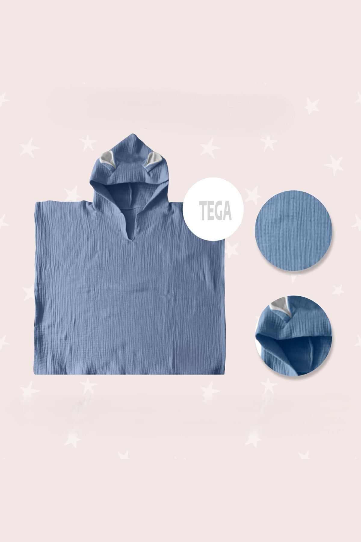 TEGA Bebek Panço 4 Katlı Müslin %100 Pamuk Kapşonlu Kulak Detaylı Plaj & Banyo Havlusu fotoğrafı 7 (önizleme)