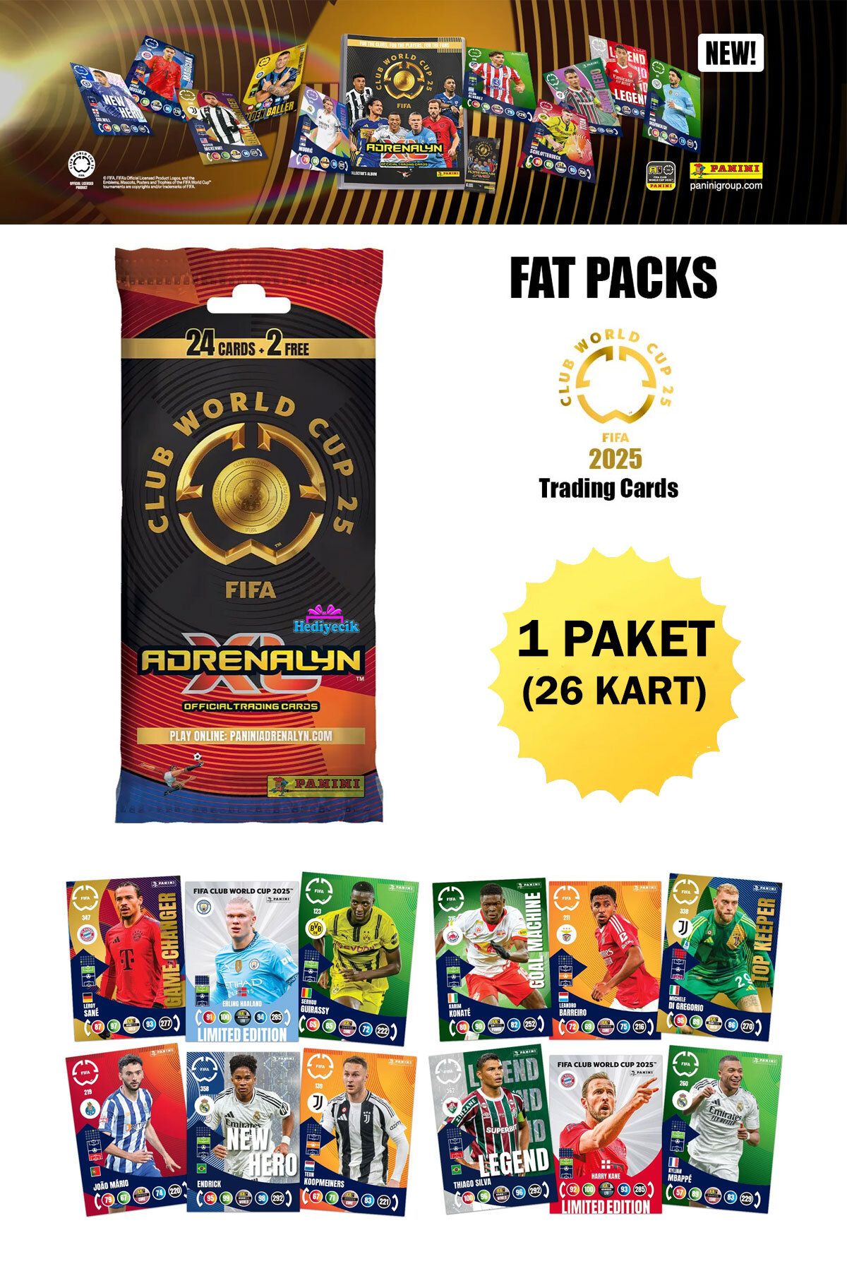hediyecik Panini Fifa Club World Cup 2025 Fat Pack Tc Paket Futbolcu Kartları 1 Paket (26 Kart)