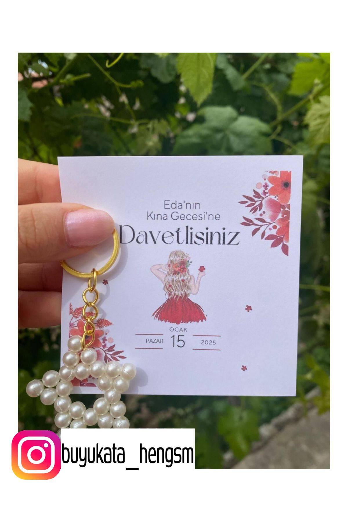 HEN GSM kisisellestirilebilir kart 15 adet inci yıldız anahtarlık nikah düğün kına nişan sünnet hafizlik