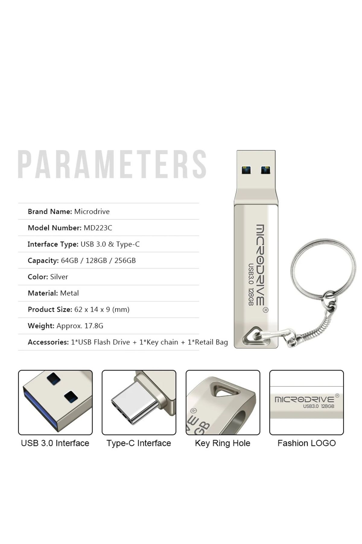 Laula-256 Gb Type C and USB Flash Memory Otg Dual Input 3.0 2in1 (Microdrive) 4