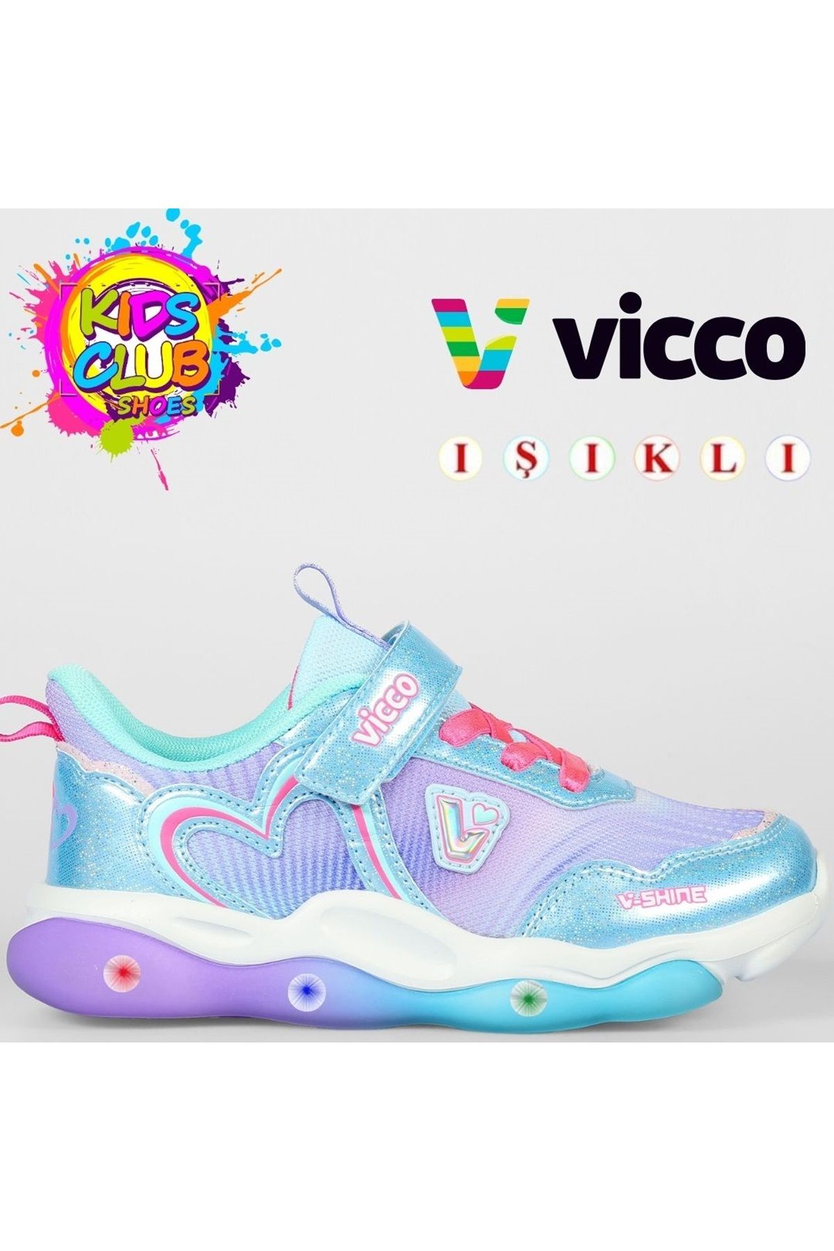 Kids Club Shoes Vicco Heart Işıklı Ortopedik Çocuk Spor Ayakkabı MAVİ