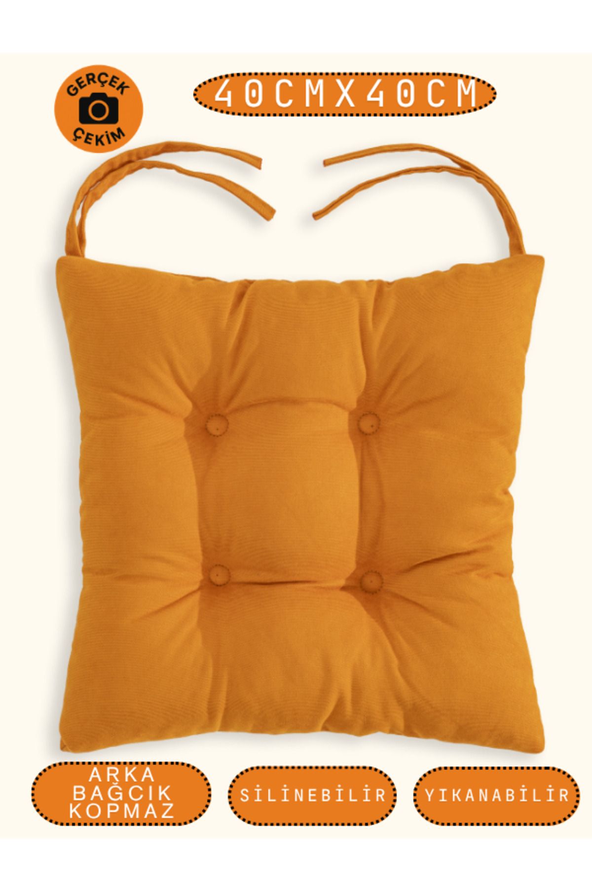 UYKUPEREST Pastello Sandalye Minderi –Turuncu – Kadife Dokulu, Bağcıklı, Yıkanabilir – 40x40