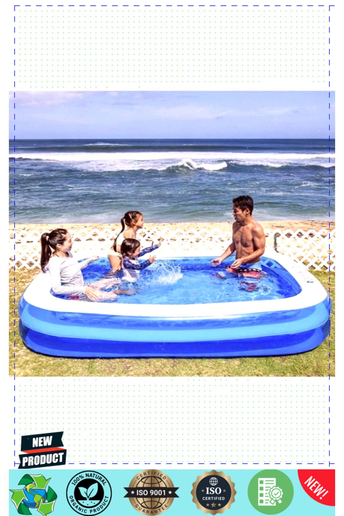 OMZ-Inflatable Pool Blue Rectangular Pool 201 X 150 X 51 cm Sea Pool Garden Pool 3