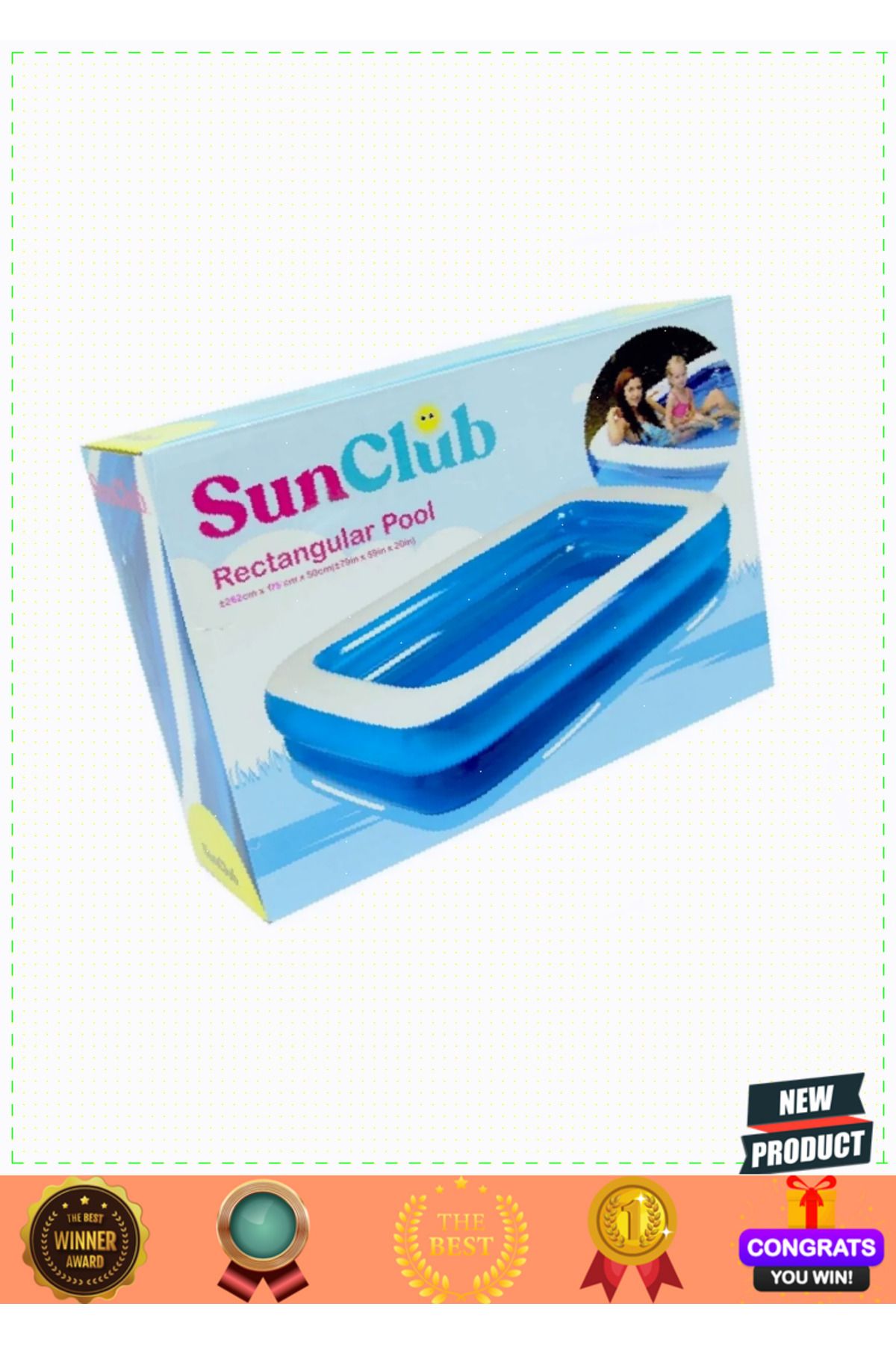 OMZ-Inflatable Pool Blue Rectangular Pool 201 X 150 X 51 cm Sea Pool Garden Pool 4