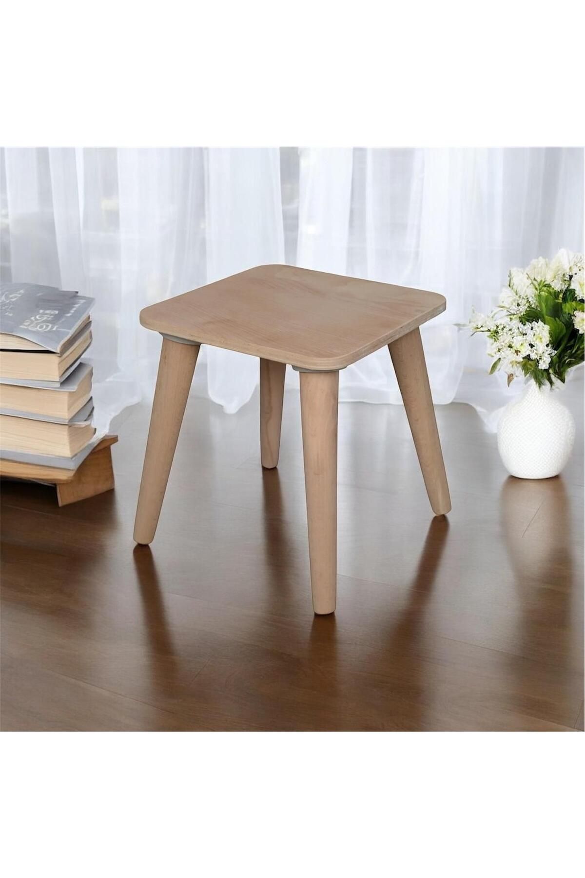 ART Ahşap Kayın Üçlü Kare Tabure / Çiceklik