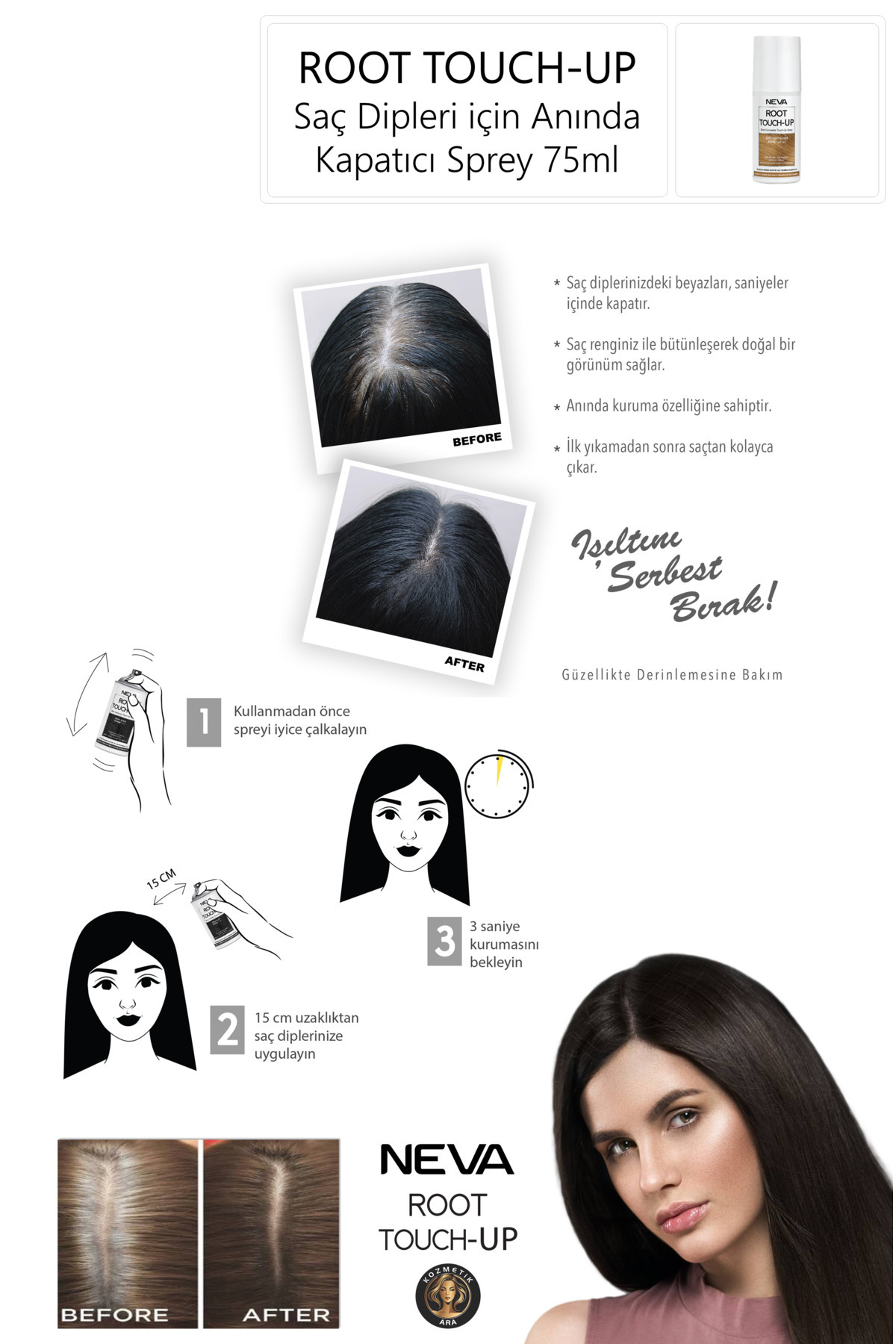 Root Touch-up Saç Dipleri Için Kapatıcı Sprey Sarı 75ml Boya — زرد - MUSTORE . ROOT-UP . GEÇİCİ BOYA — تصویر 2 از 3