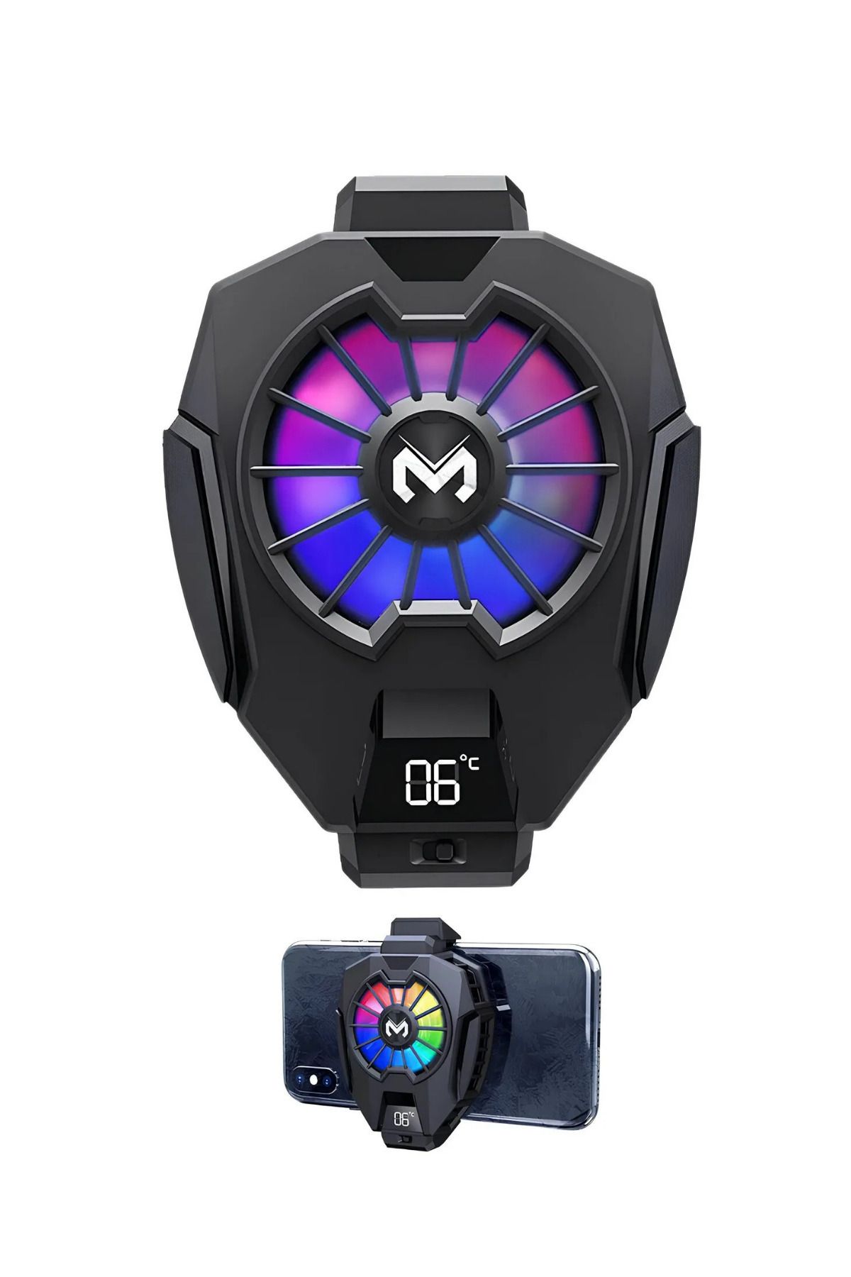 WUNİT DL05 Telefon Soğutma Fanı Metal Yüzey Derece Göstergeli RGB Işık Oyun Hızlandırıcı Radyatör