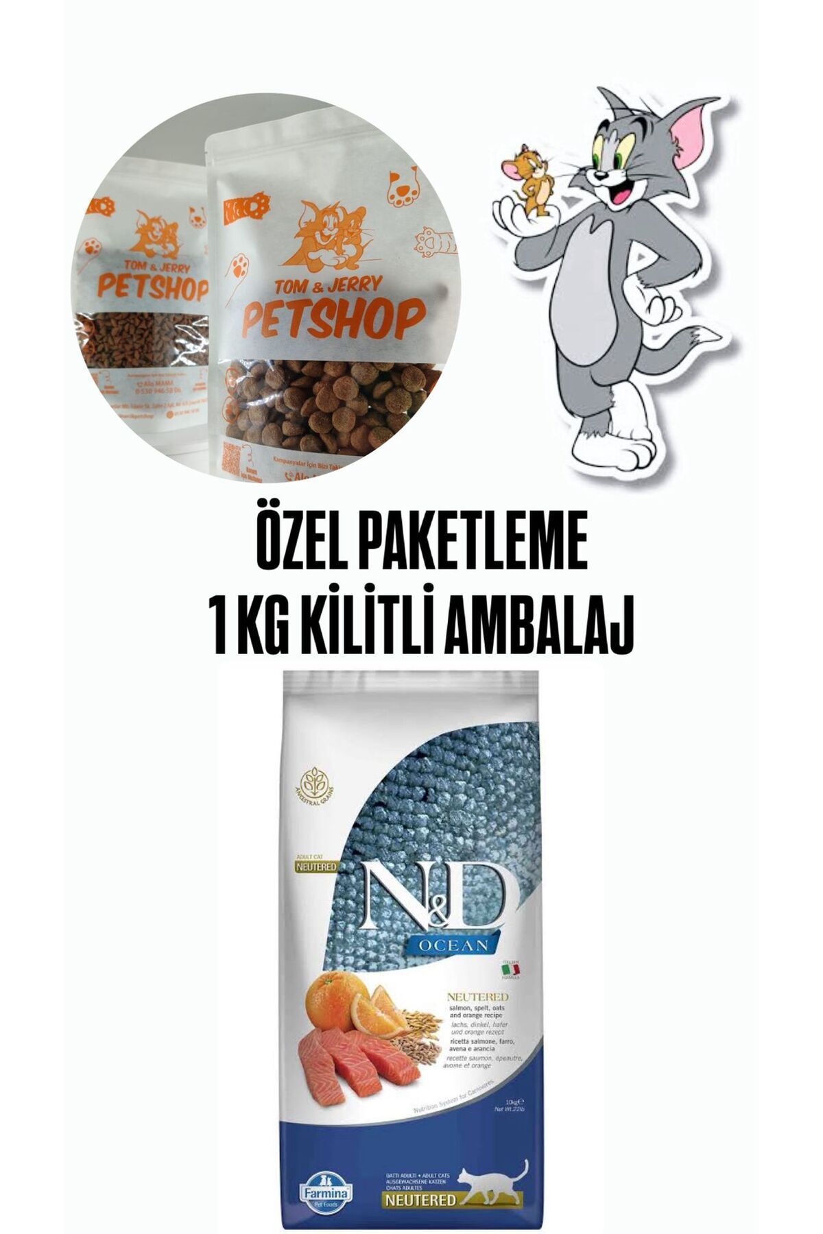 N&D TOM&JERRYPETSHOP - Nd Düşük Tahıl Somonlu Kısırlaştırılmış Kedi Maması 1 kg