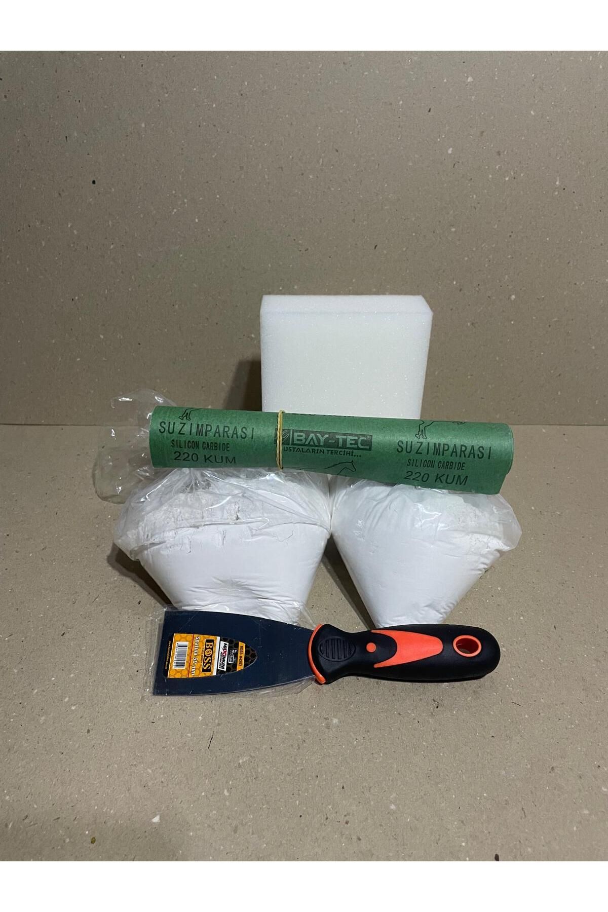 EKO Duvar Tamir Seti Sıva Alçı 1 kg-Saten Alçı 1 kg -Zımpara 1 adet-Spatula 1 adet-Sıva sünger 1 adet