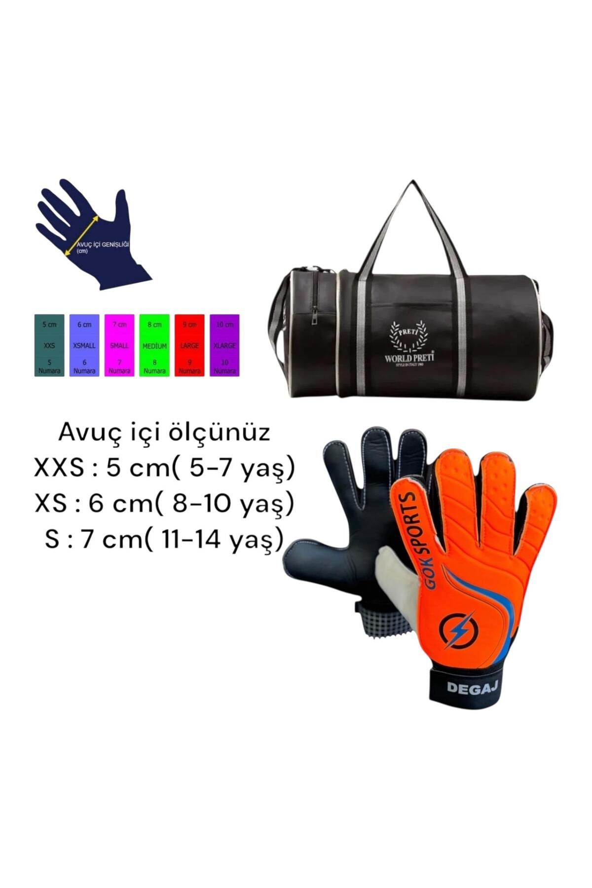 Gök Sports Çocuk Kaleci Eldiveni Bilek Bandajlı Goalkeeper Kidz Eldiven Silindir Spor Çanta Seti